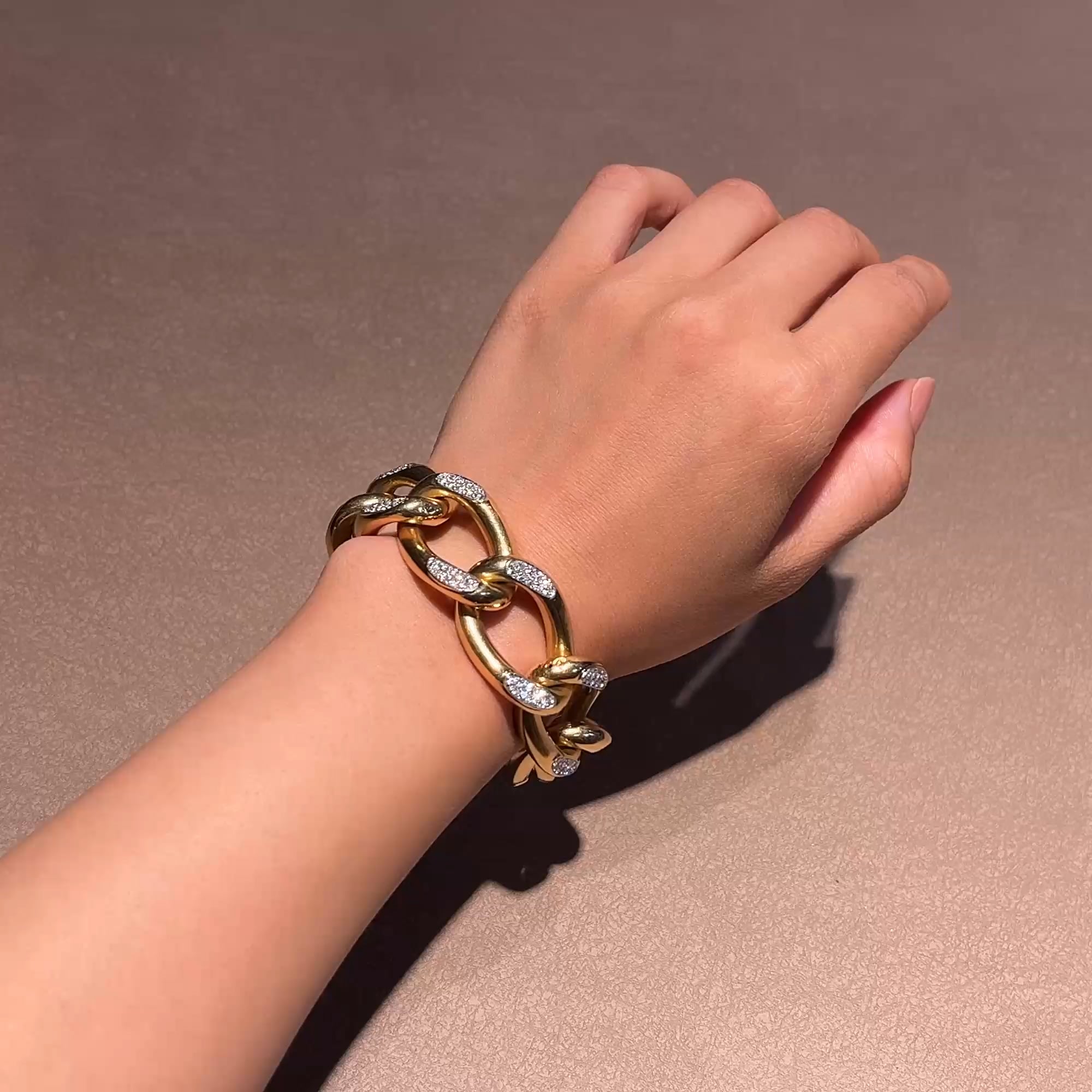 Retro Cartier 3.50ct Diamond Oval Link Bracelet in 18ct Yellow Gold and Platinum