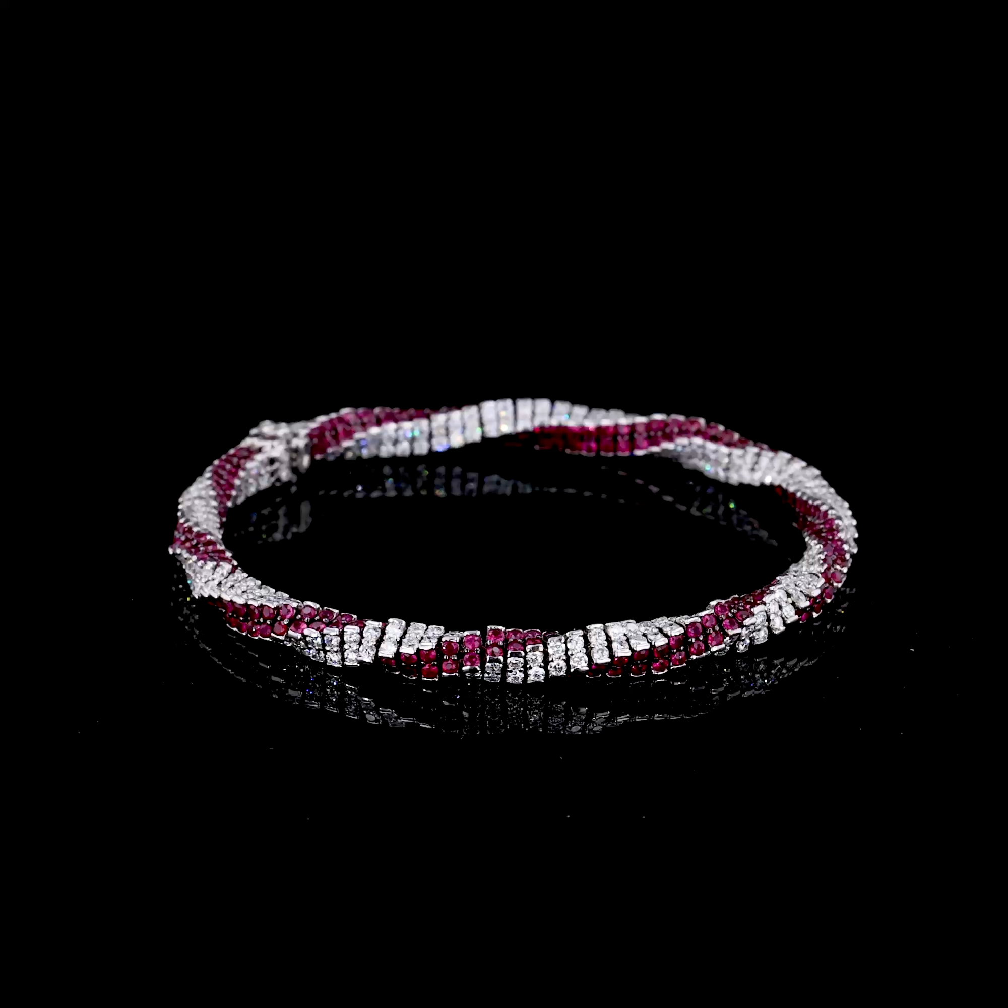 Brilliant Cut Ruby and Diamond Twist Bracelet in 18ct White Gold