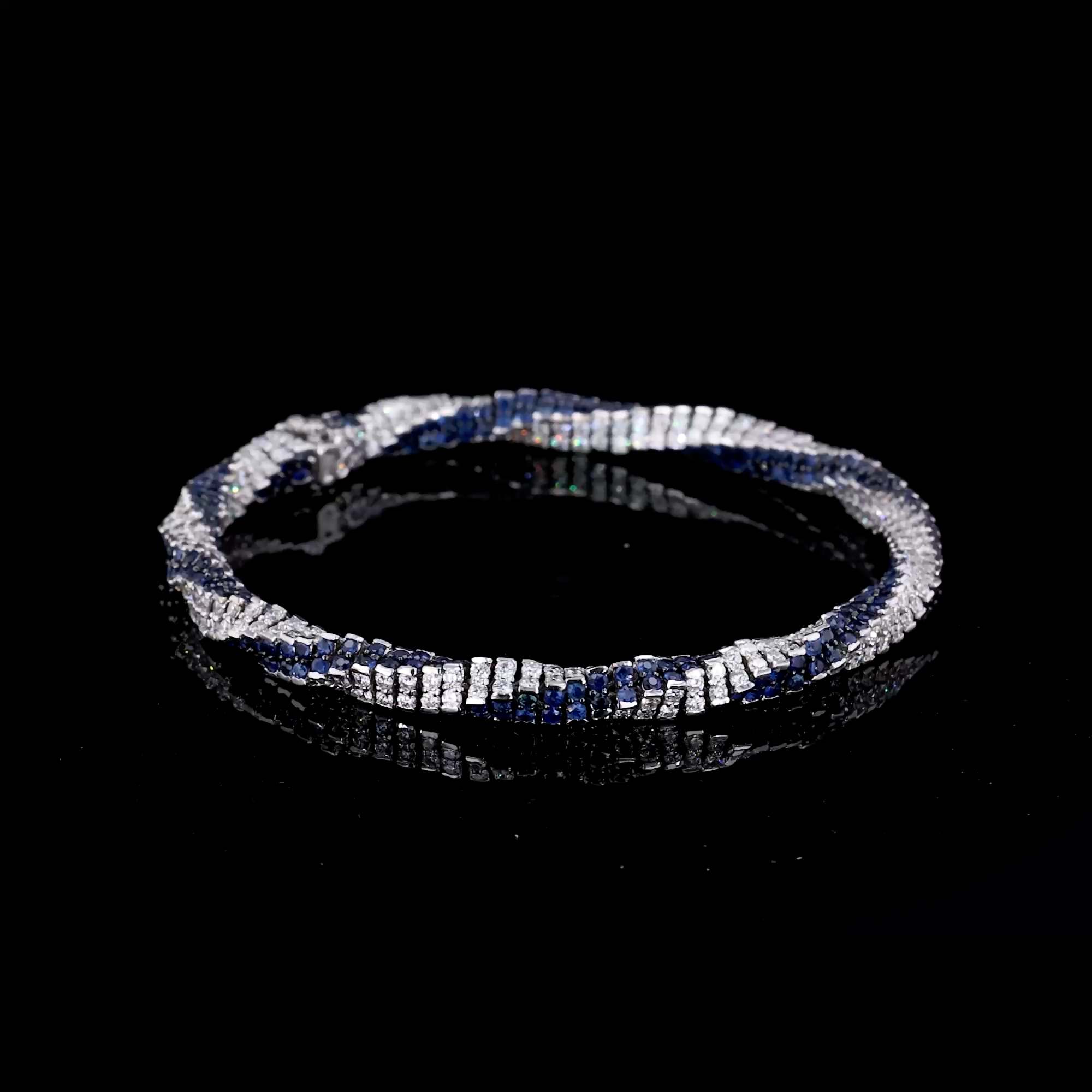 Brilliant Cut Sapphire and Diamond Twist Bracelet in 18ct White Gold 