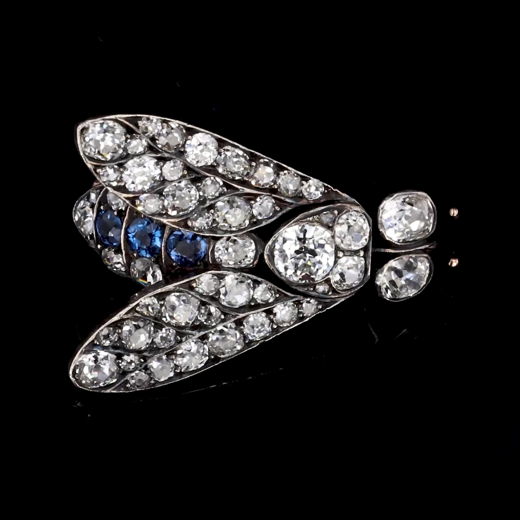 Victorian Old Cut 4.00ct Diamond and Sapphire Bug Brooch in Silver and Gold
