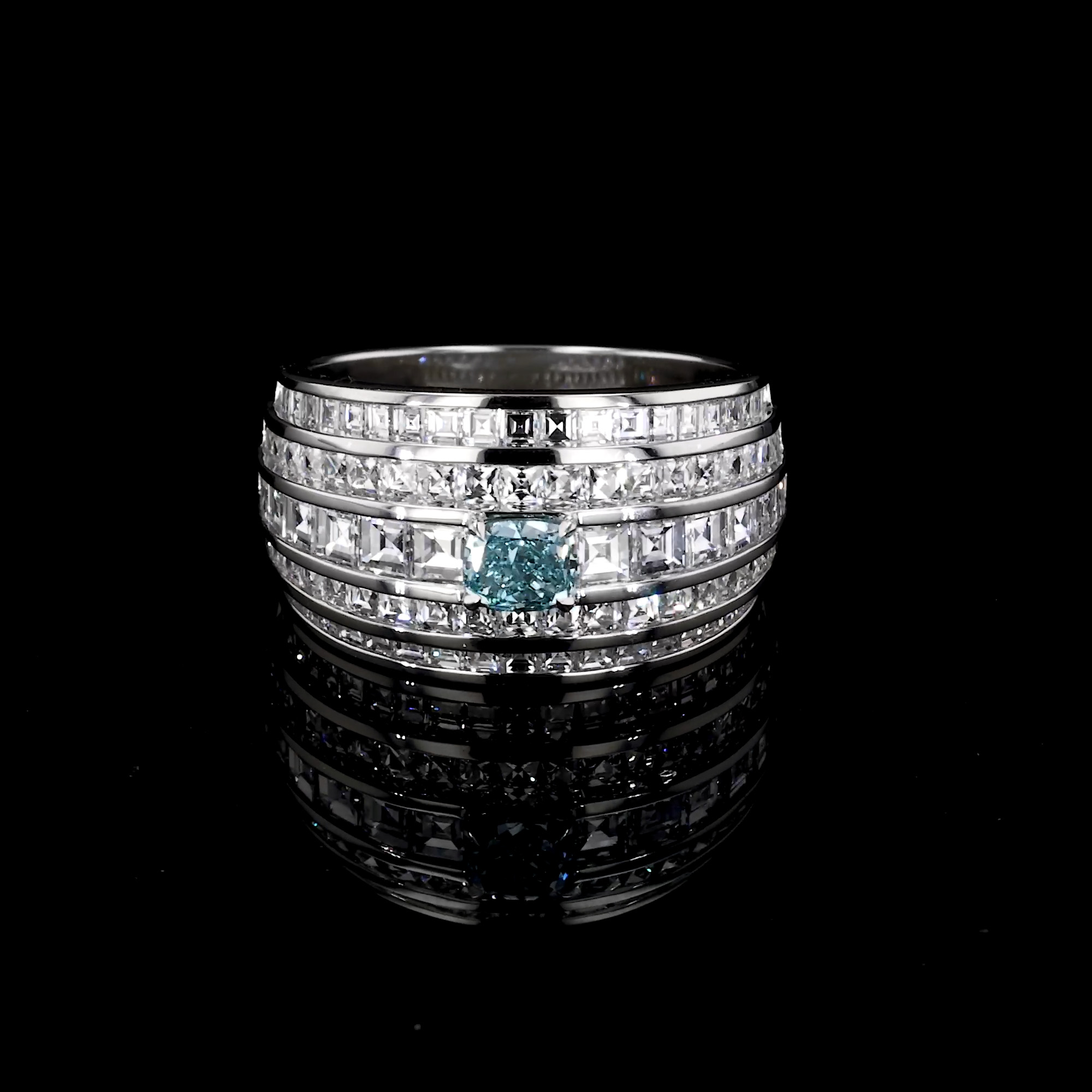 Masterpiece Manhattan Fancy Intense Blue-Green Diamond Ring in Platinum