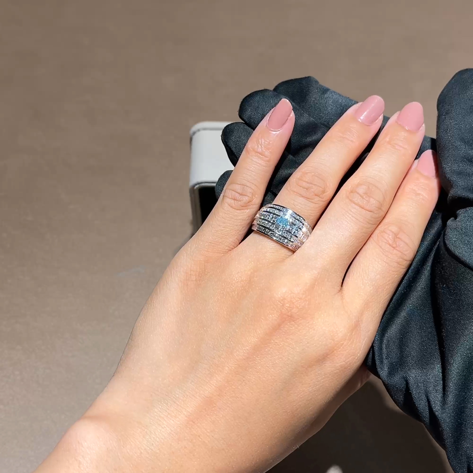 Masterpiece Manhattan Fancy Intense Blue-Green Diamond Ring in Platinum