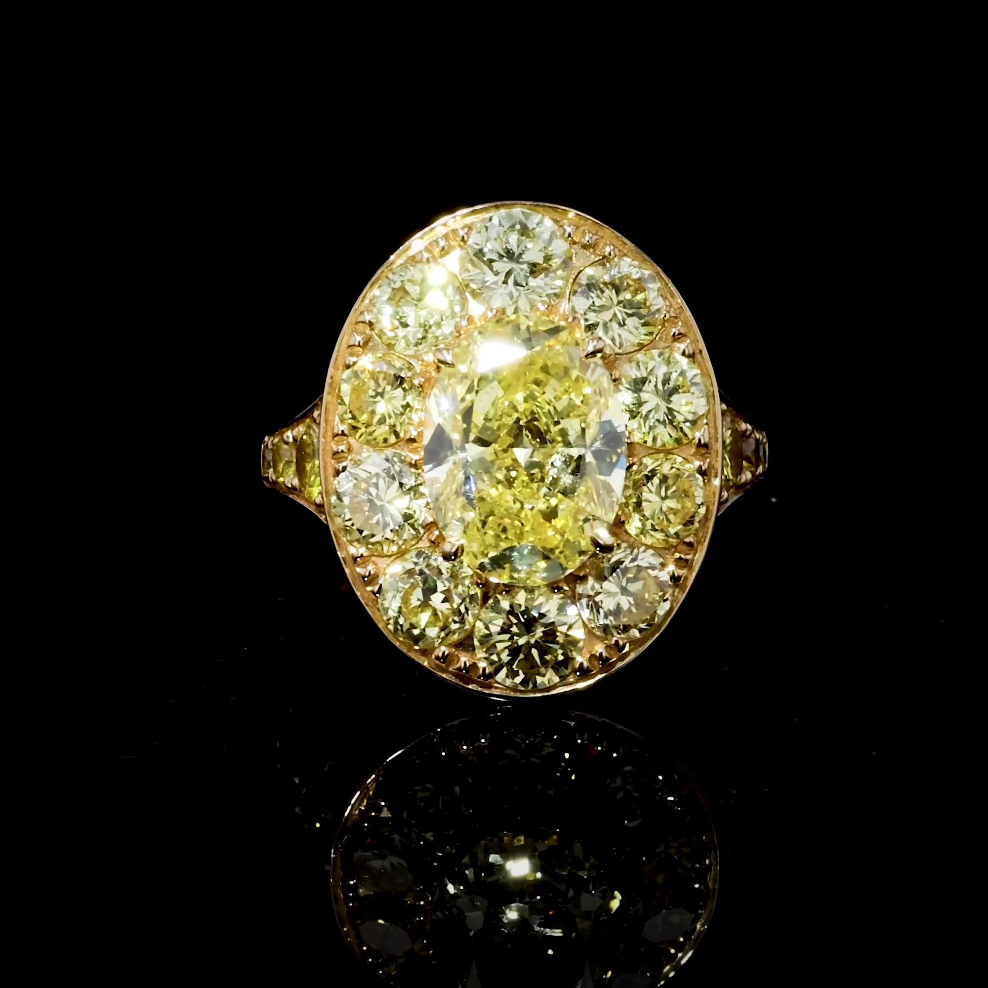 Masterpiece 3.47ct Fancy Vivid Yellow Diamond Cluster Ring in 18ct Yellow Gold