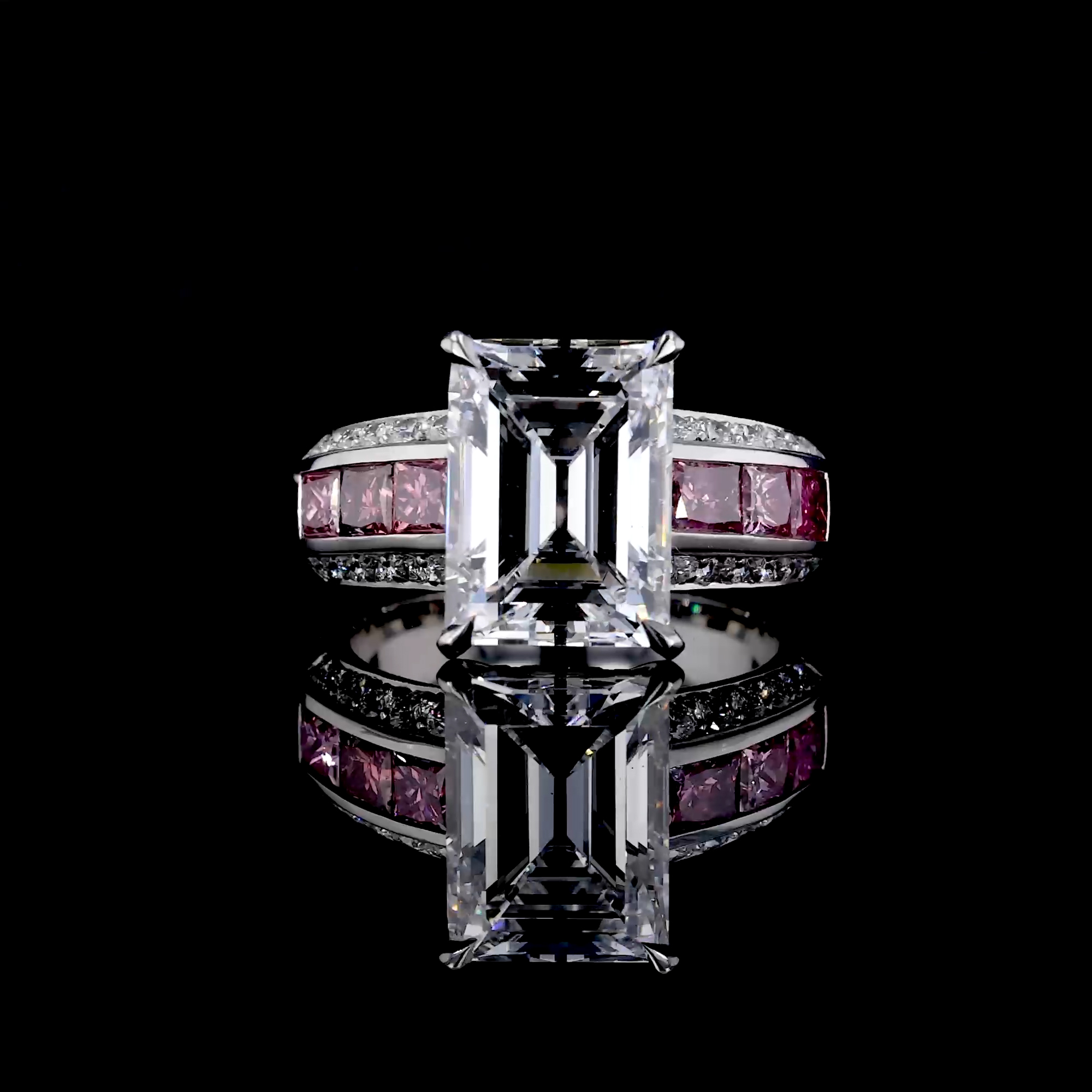Masterpiece Emerald Cut 5.02ct Diamond and Fancy Pink Diamond Ring in Platinum