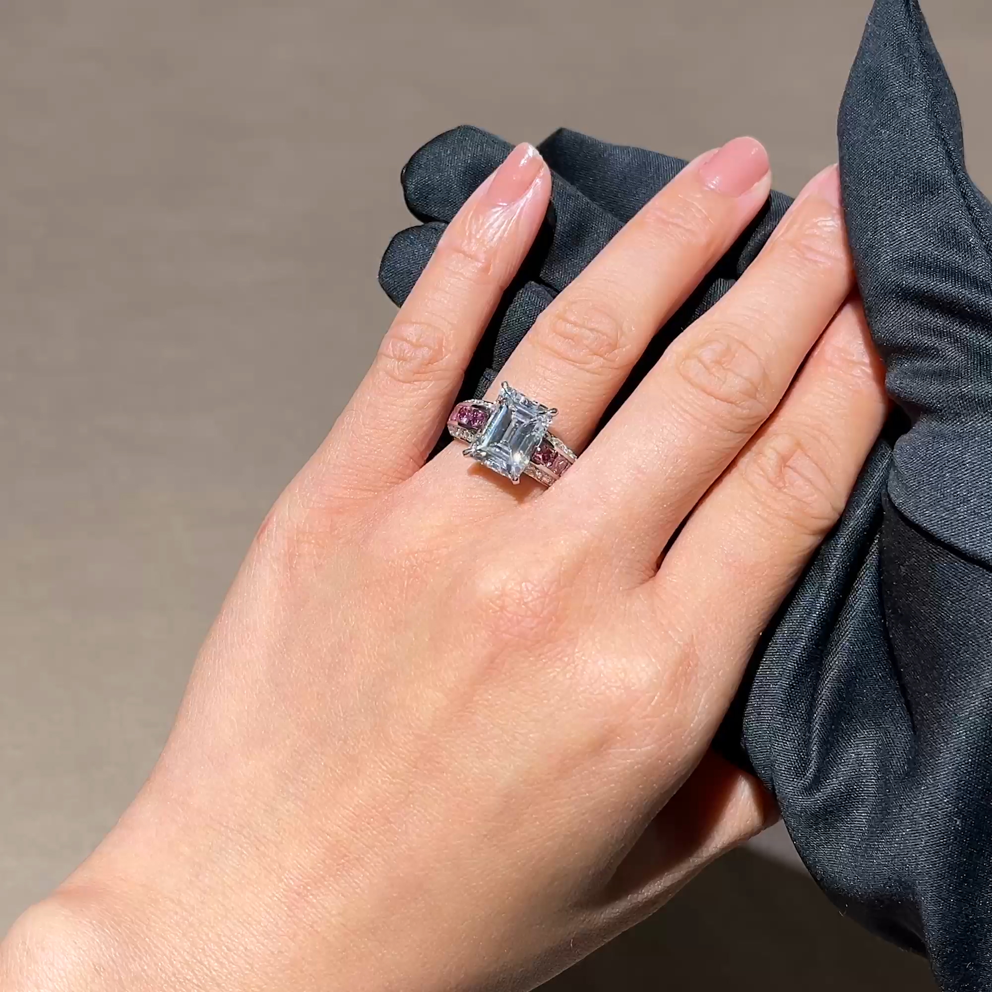 Masterpiece Emerald Cut 5.02ct Diamond and Fancy Pink Diamond Ring in Platinum