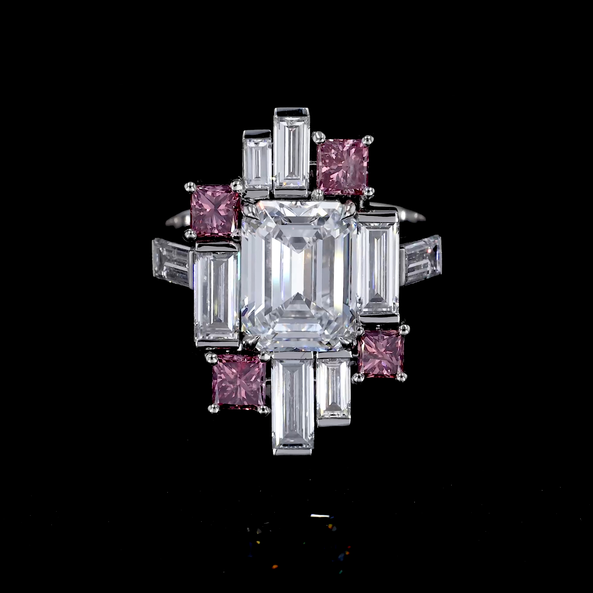 Masterpiece Mosaic 3.01ct Diamond and Fancy Vivid Pink Diamond Ring in Platinum