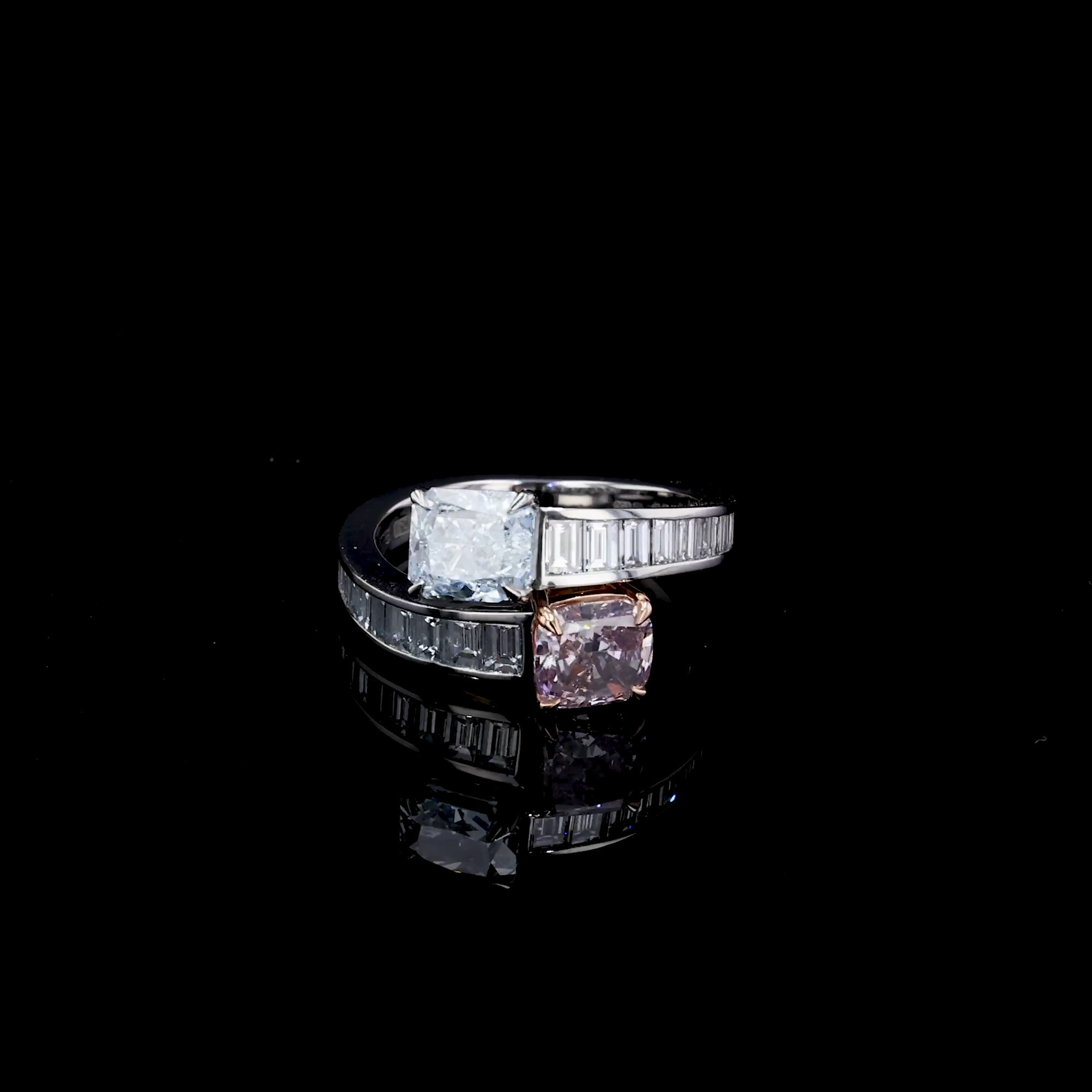 Masterpiece 2.65ct Pink and Blue Diamond Toi et Moi Ring in Platinum and 18ct Rose Gold