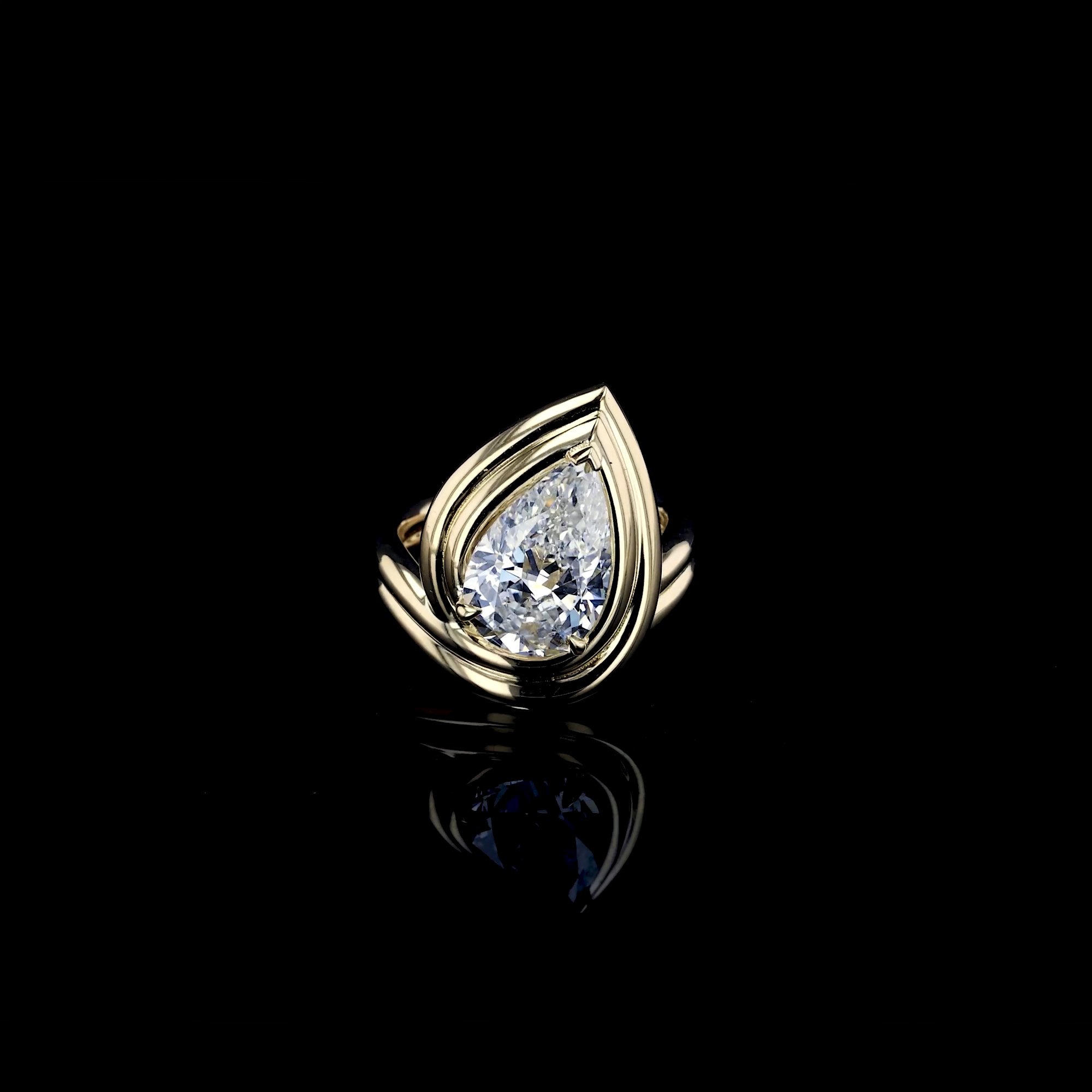 Masterpiece Weave Setting 4.07ct Pearshape Diamond Solitaire Ring in 18ct Yellow Gold