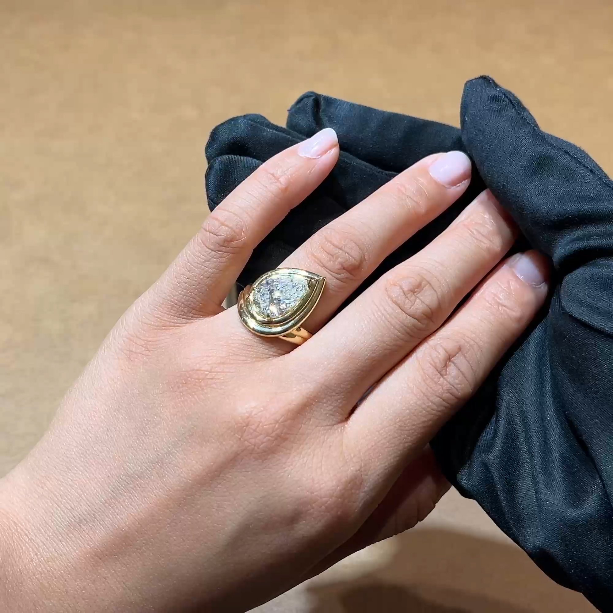 Masterpiece Weave Setting 4.07ct Pearshape Diamond Solitaire Ring in 18ct Yellow Gold