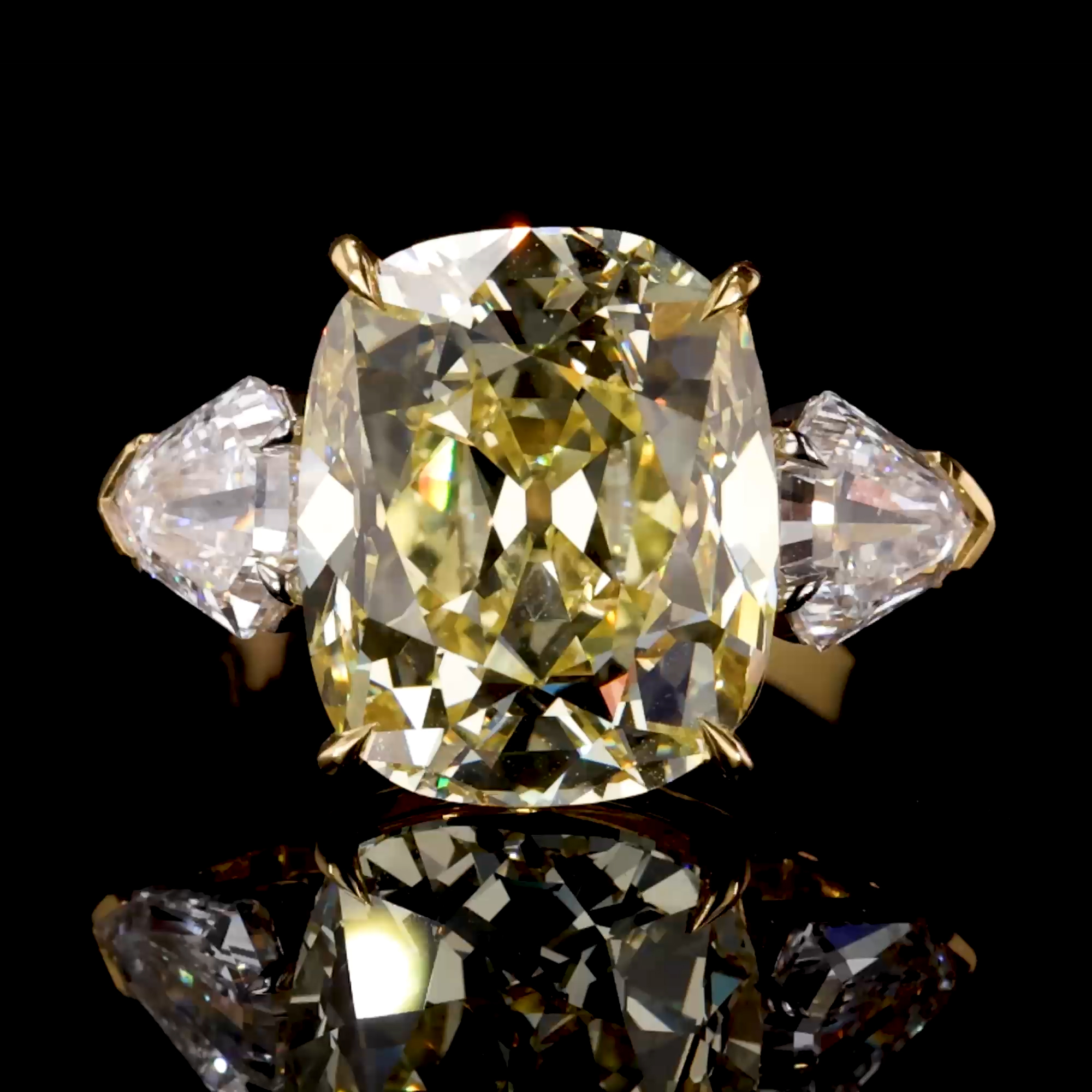 Masterpiece Cushion Cut 10.00ct Fancy Yellow Diamond Ring in 18ct Yellow Gold and Platinum