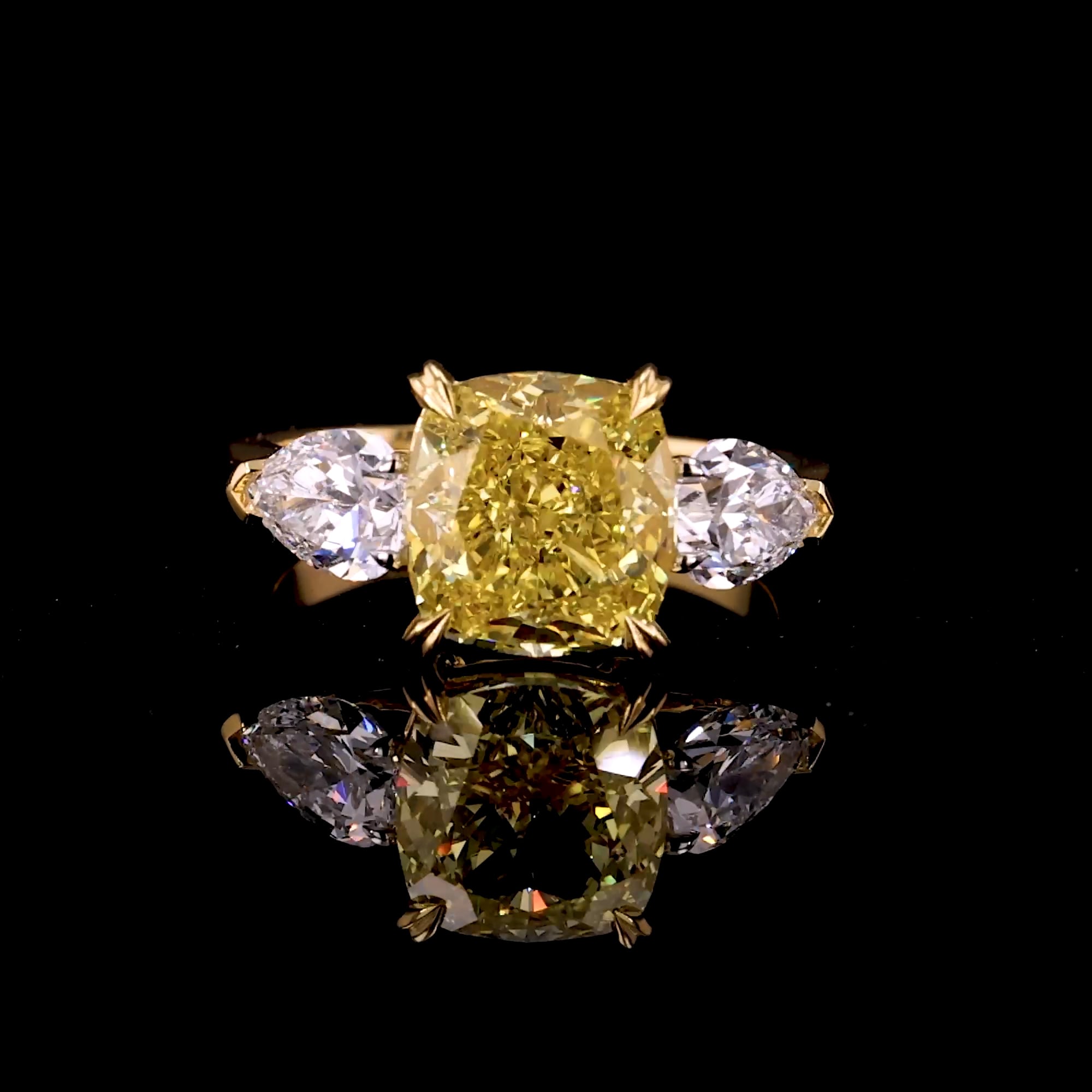 Masterpiece Cushion Cut 4.31ct Natural South African Fancy Vivid Yellow Diamond Ring in 18ct Yellow Gold and Platinum