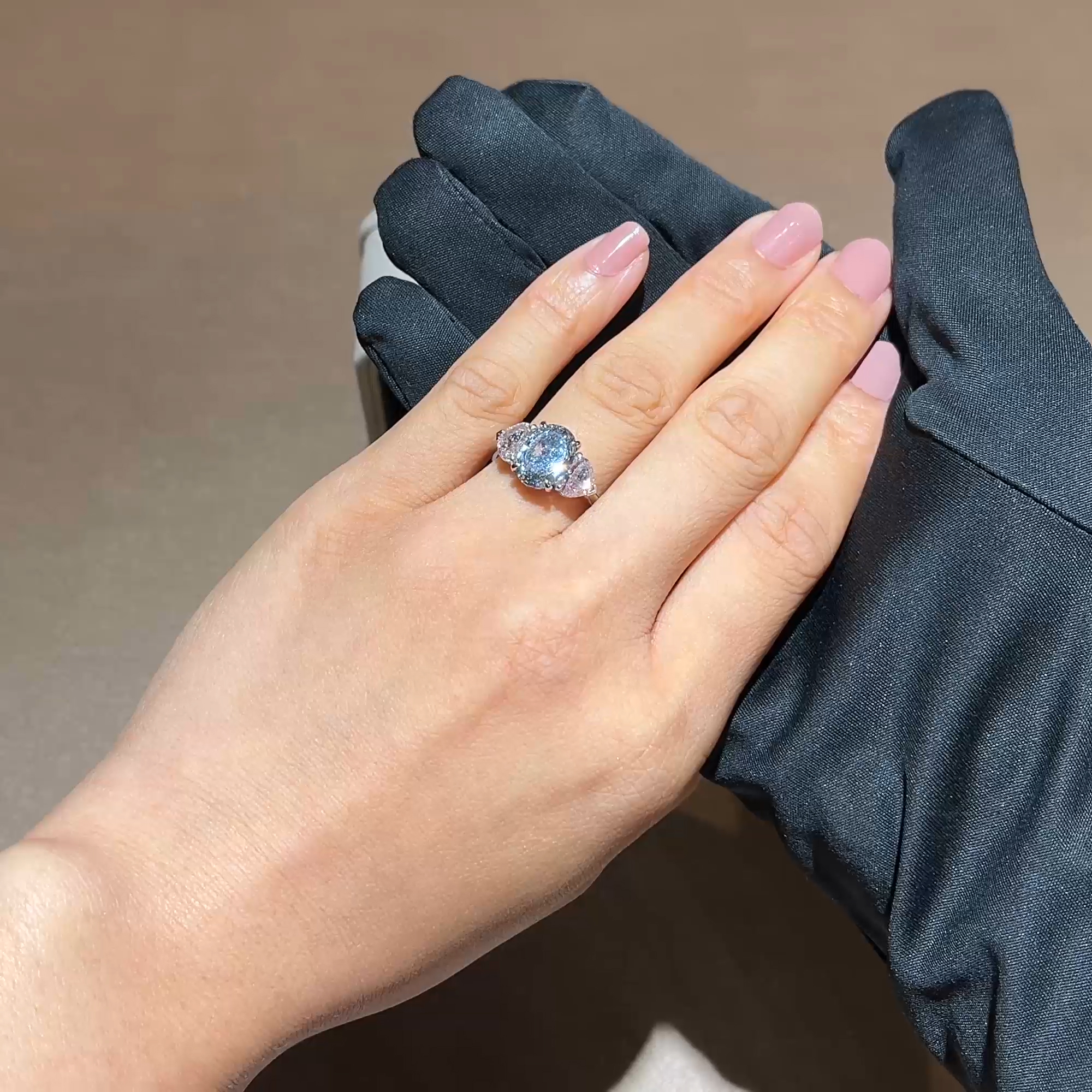 Masterpiece Venus Setting 2.90ct Natural Fancy Blue-Grey Diamond and Pink Diamond Ring  in Platinum