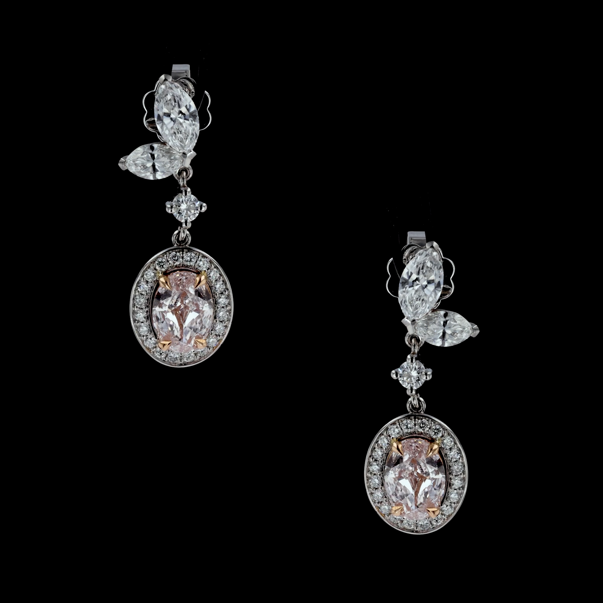Masterpiece 2.08ct Pink Diamond Drop Earrings in Platinum and 18ct Rose Gold