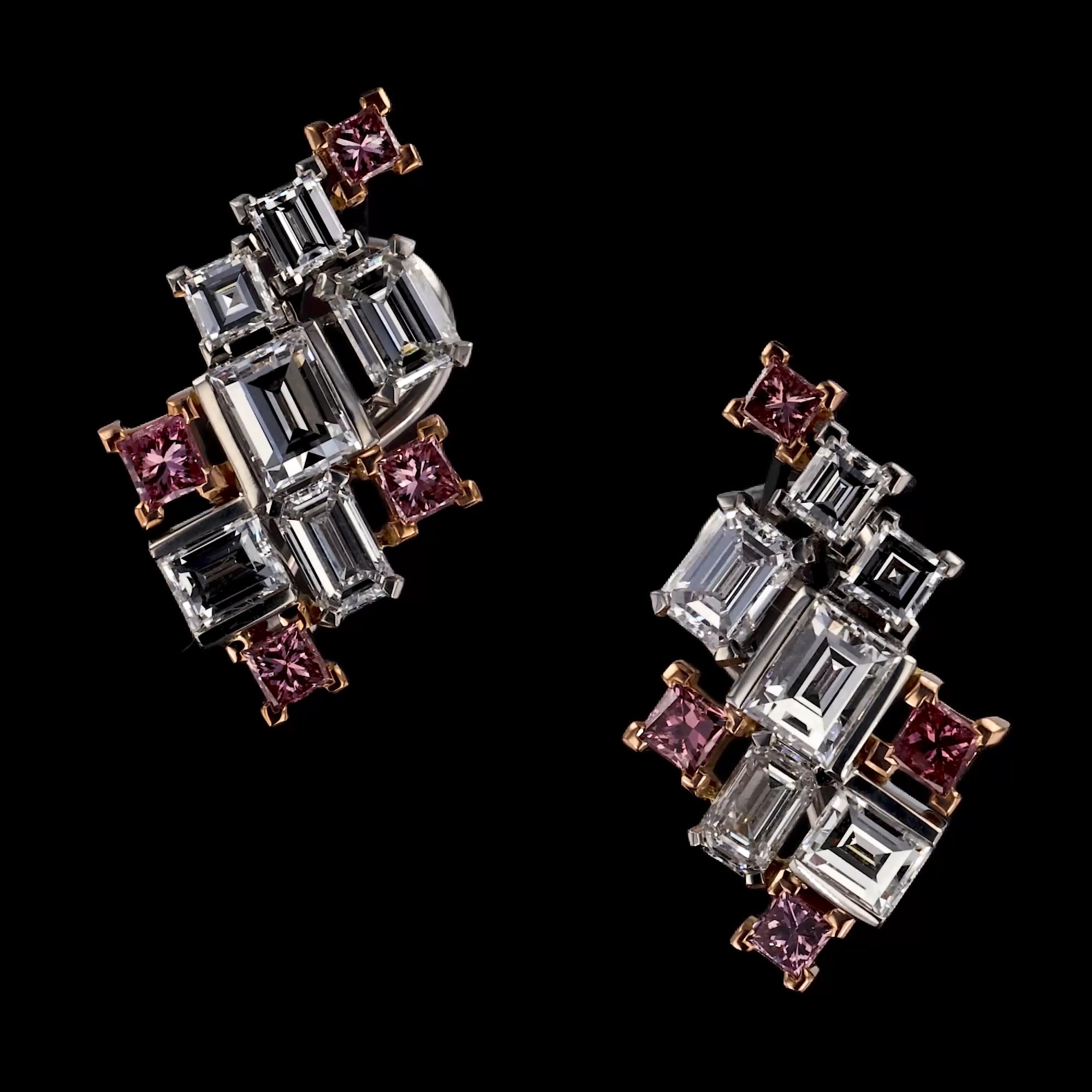 Masterpiece Mosaic 0.97ct Fancy Intense Pink Diamond Earrings in 18ct White and Rose Gold