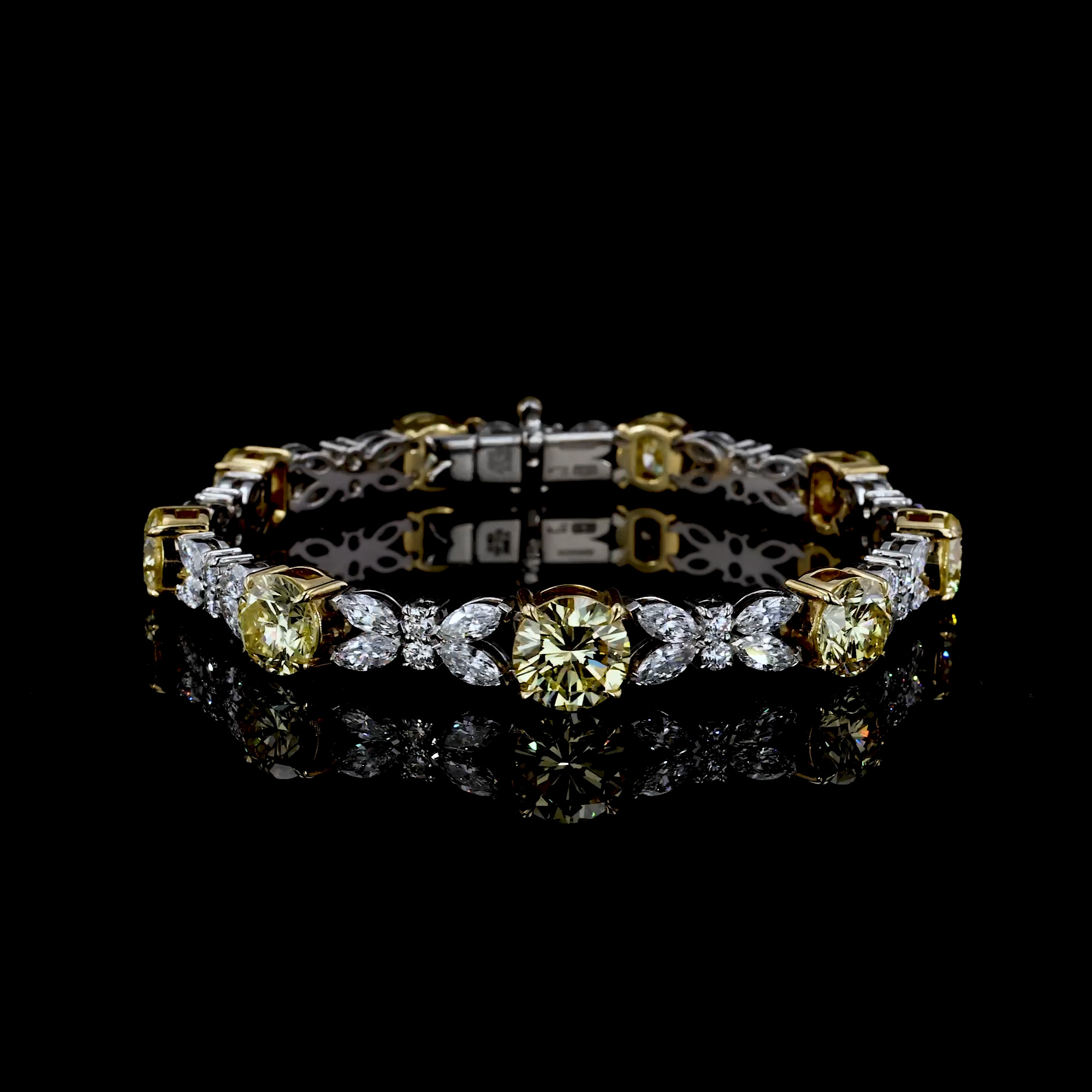 Masterpiece Brilliant Cut 14.85ct Fancy Yellow Diamond Bracelet in Platinum and 18ct Yellow Gold