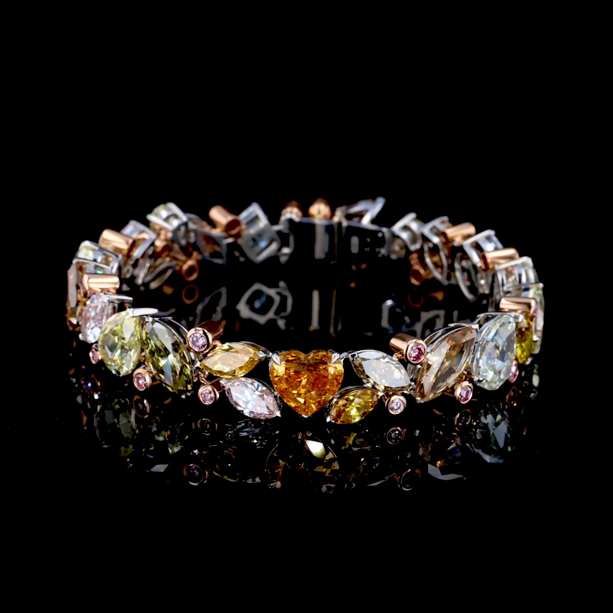 Masterpiece Fancy Coloured Diamond Bracelet in Platinum and 18ct Rose Gold