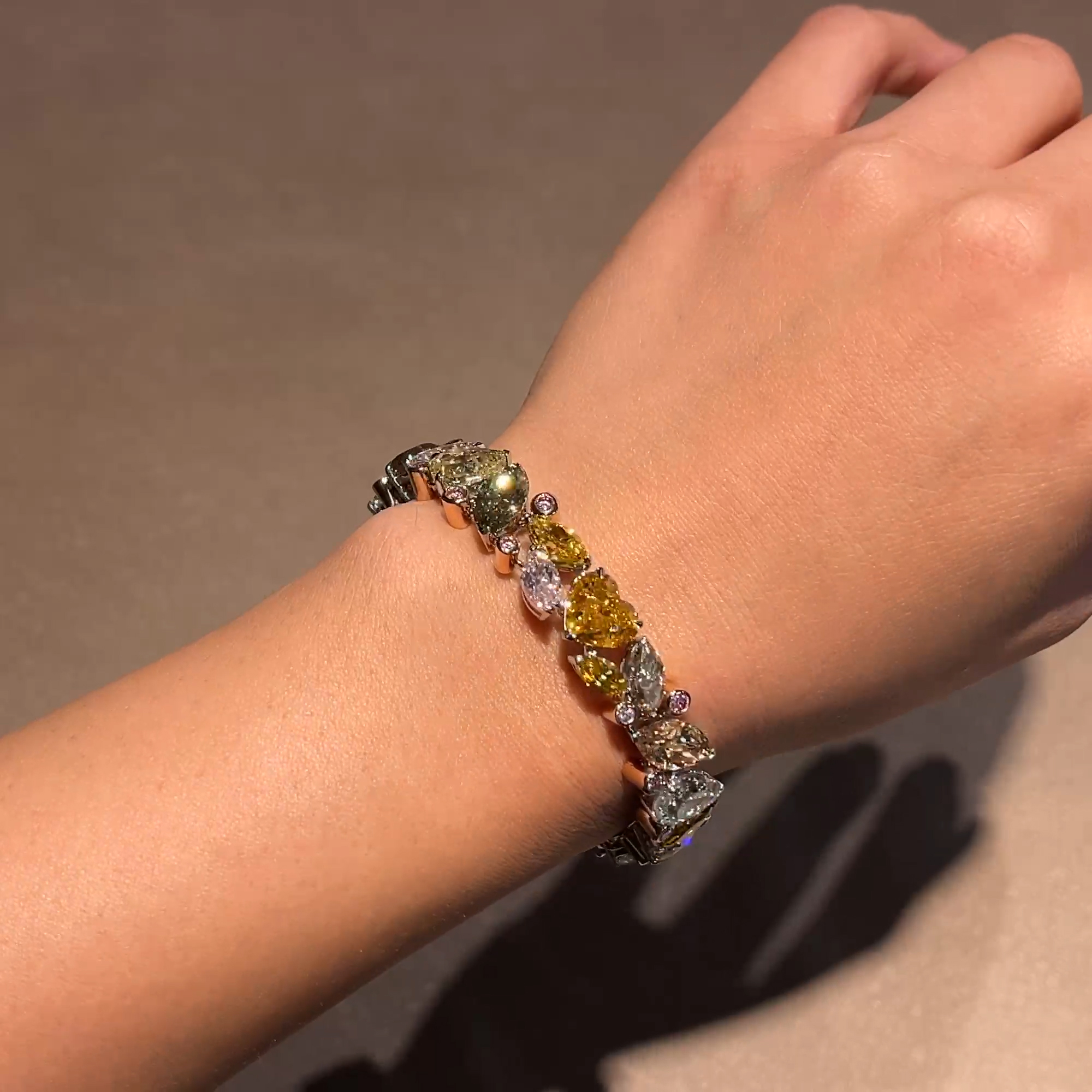 Masterpiece Fancy Coloured Diamond Bracelet in Platinum and 18ct Rose Gold