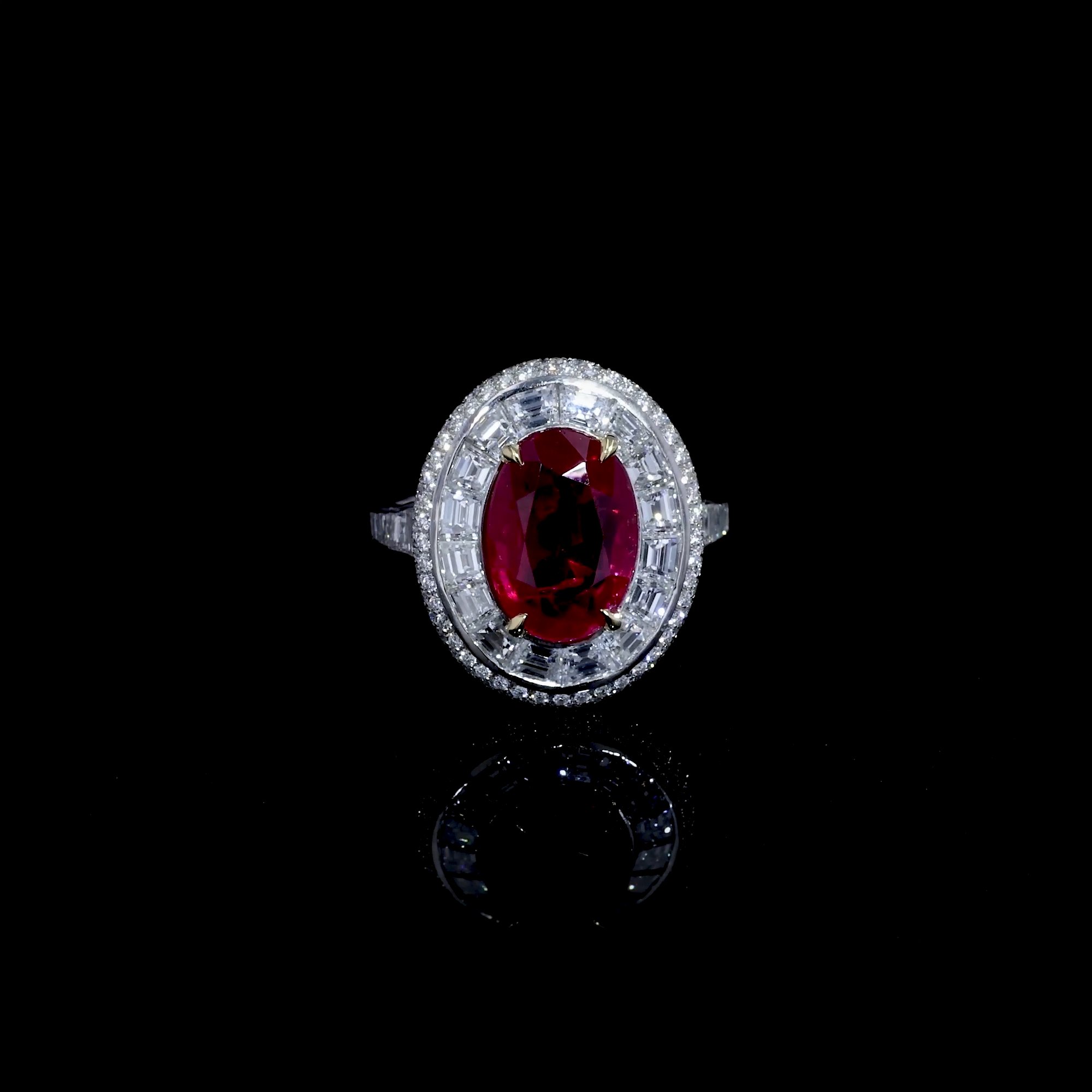 Masterpiece 4.13ct Burmese Ruby and Diamond Cluster Ring in Platinum & 18ct Yellow Gold