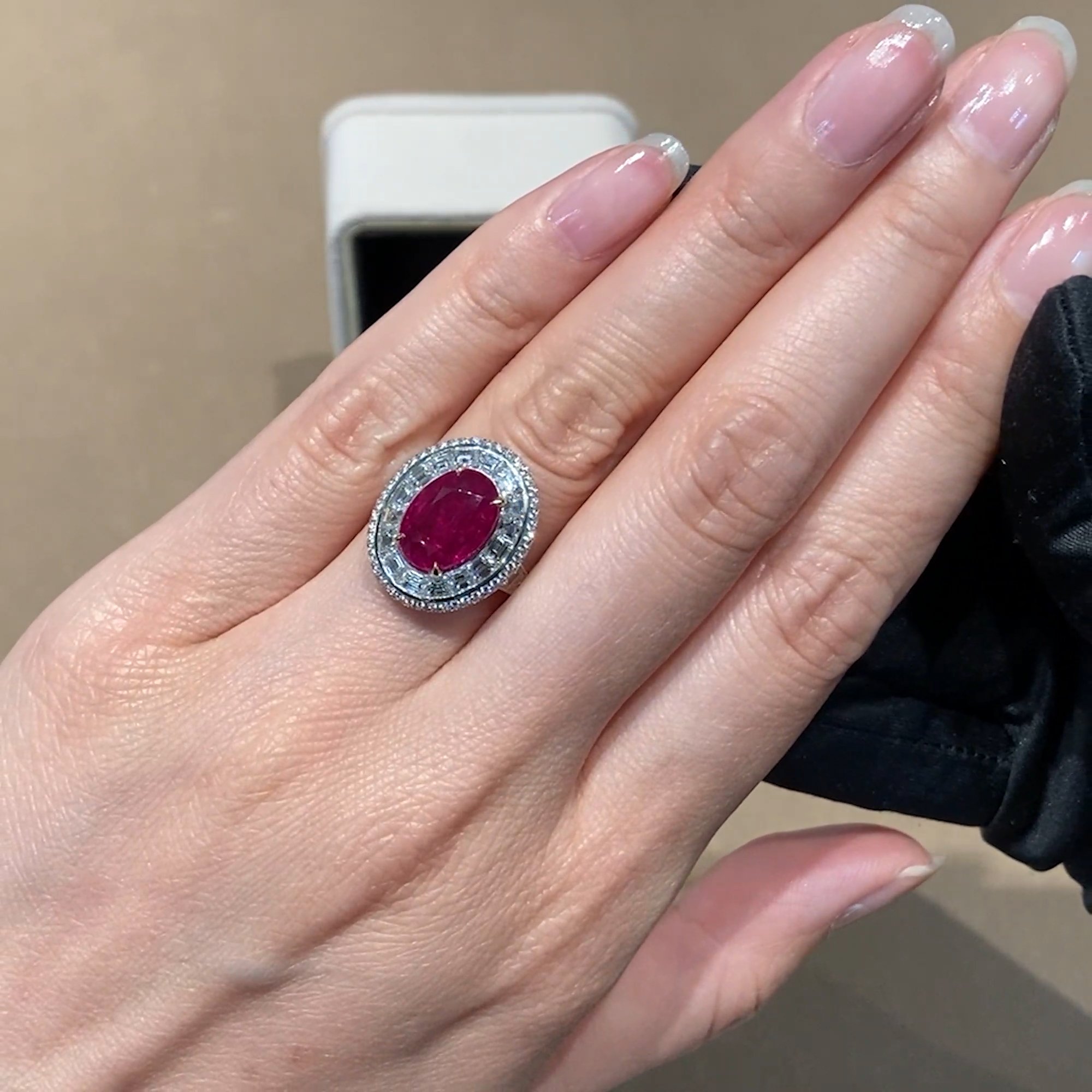 Masterpiece 4.13ct Burmese Ruby and Diamond Cluster Ring in Platinum & 18ct Yellow Gold