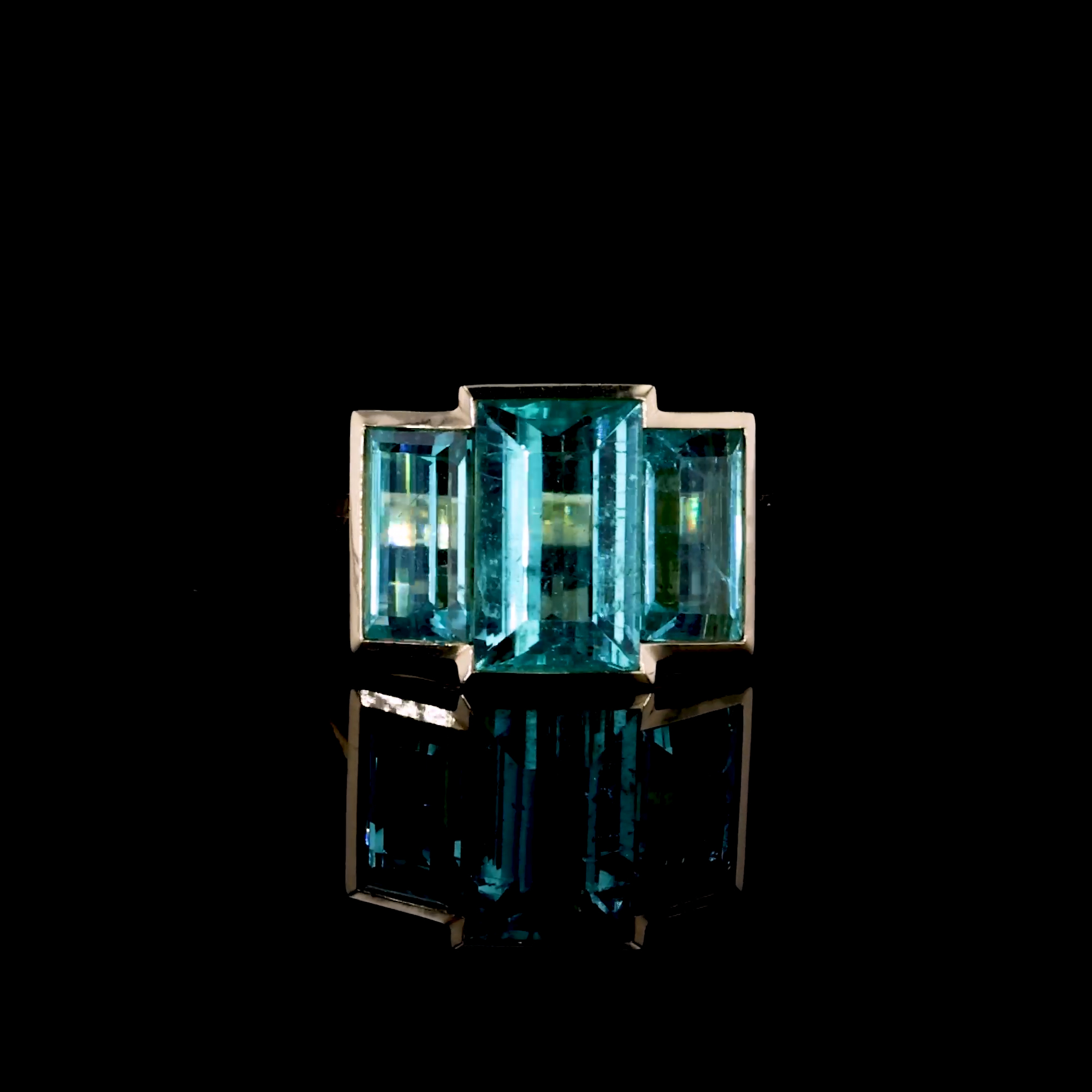 Masterpiece Kingdom 6.06ct Paraiba Tourmaline Three Stone Ring in 18ct Yellow Gold