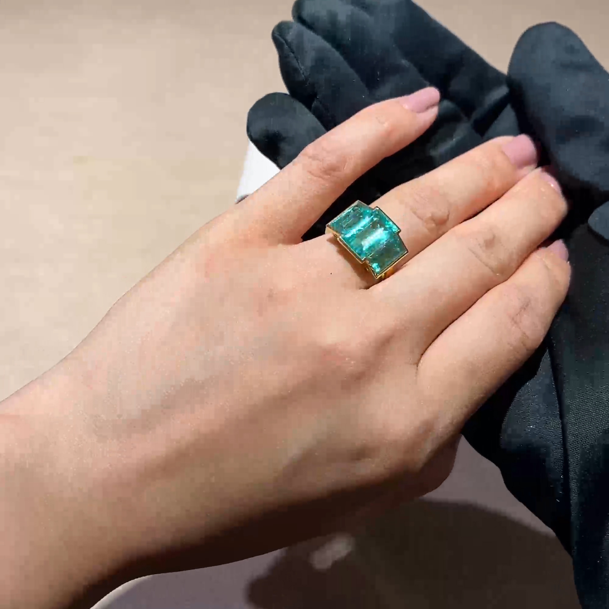 Masterpiece Kingdom 6.06ct Paraiba Tourmaline Three Stone Ring in 18ct Yellow Gold