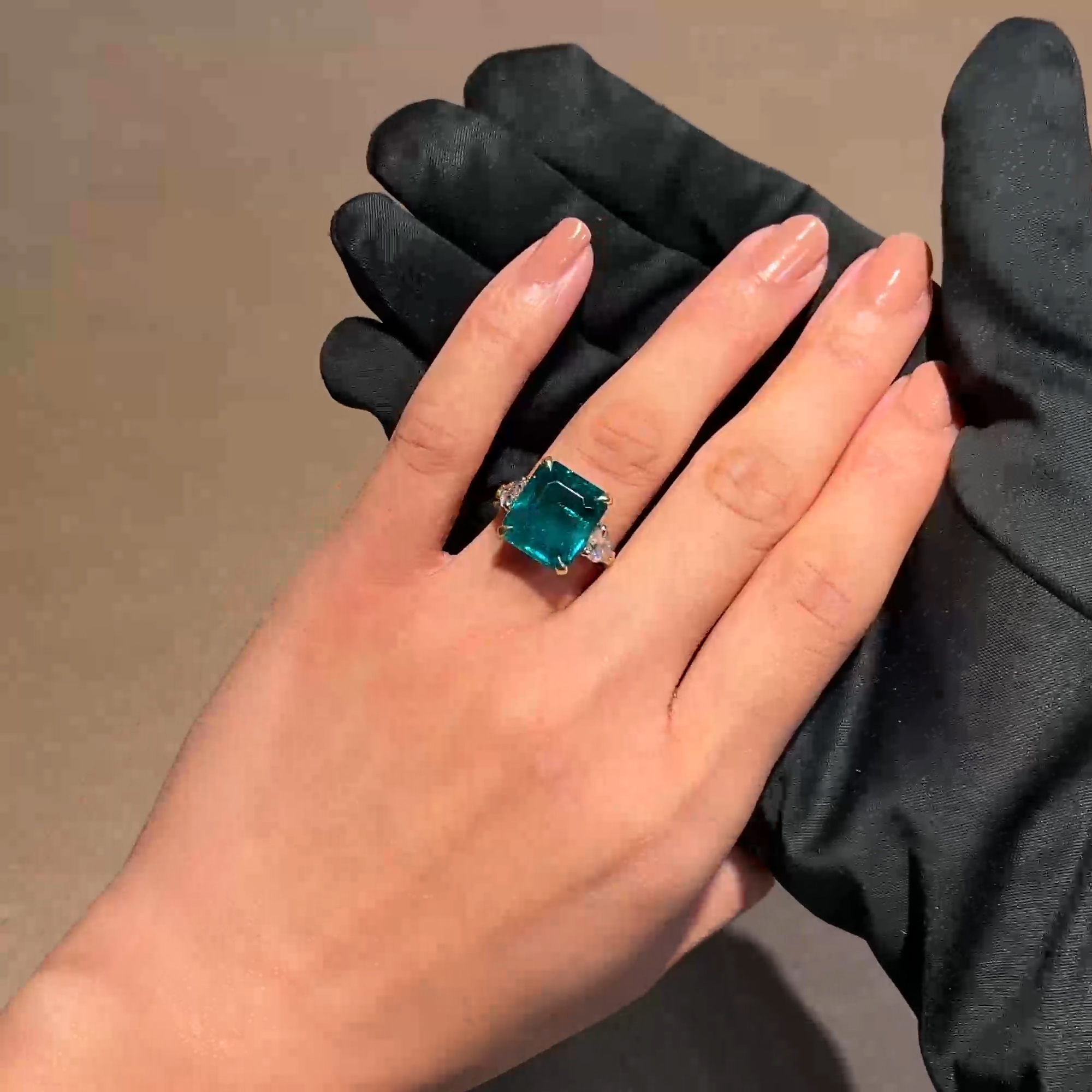 Masterpiece Octagonal Cut 8.58ct Colombian Emerald and Diamond Ring in 18ct Yellow Gold and Platinum