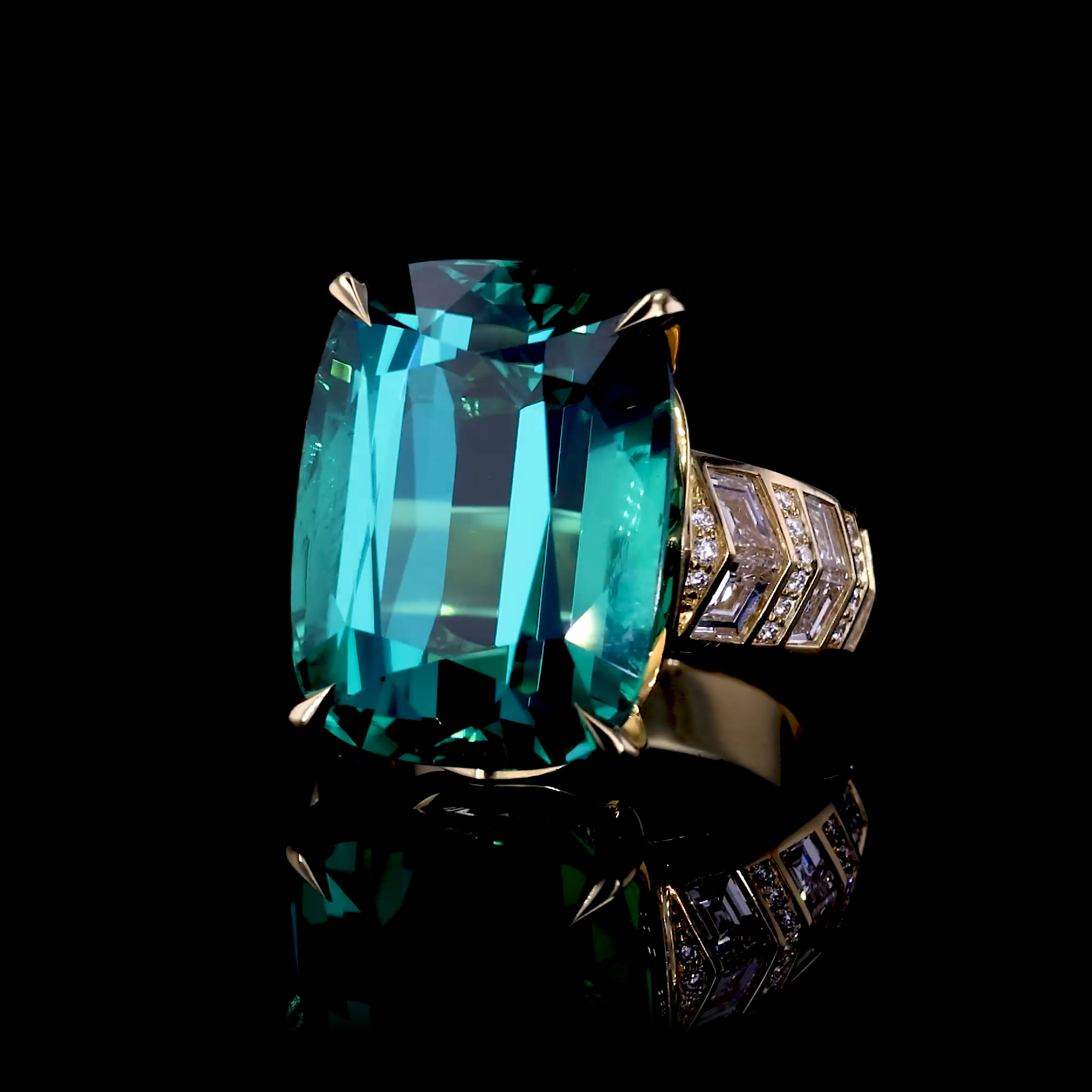 Masterpiece Dune 26.91ct Namibian Lagoon Tourmaline and Diamond Ring in 18ct Yellow Gold