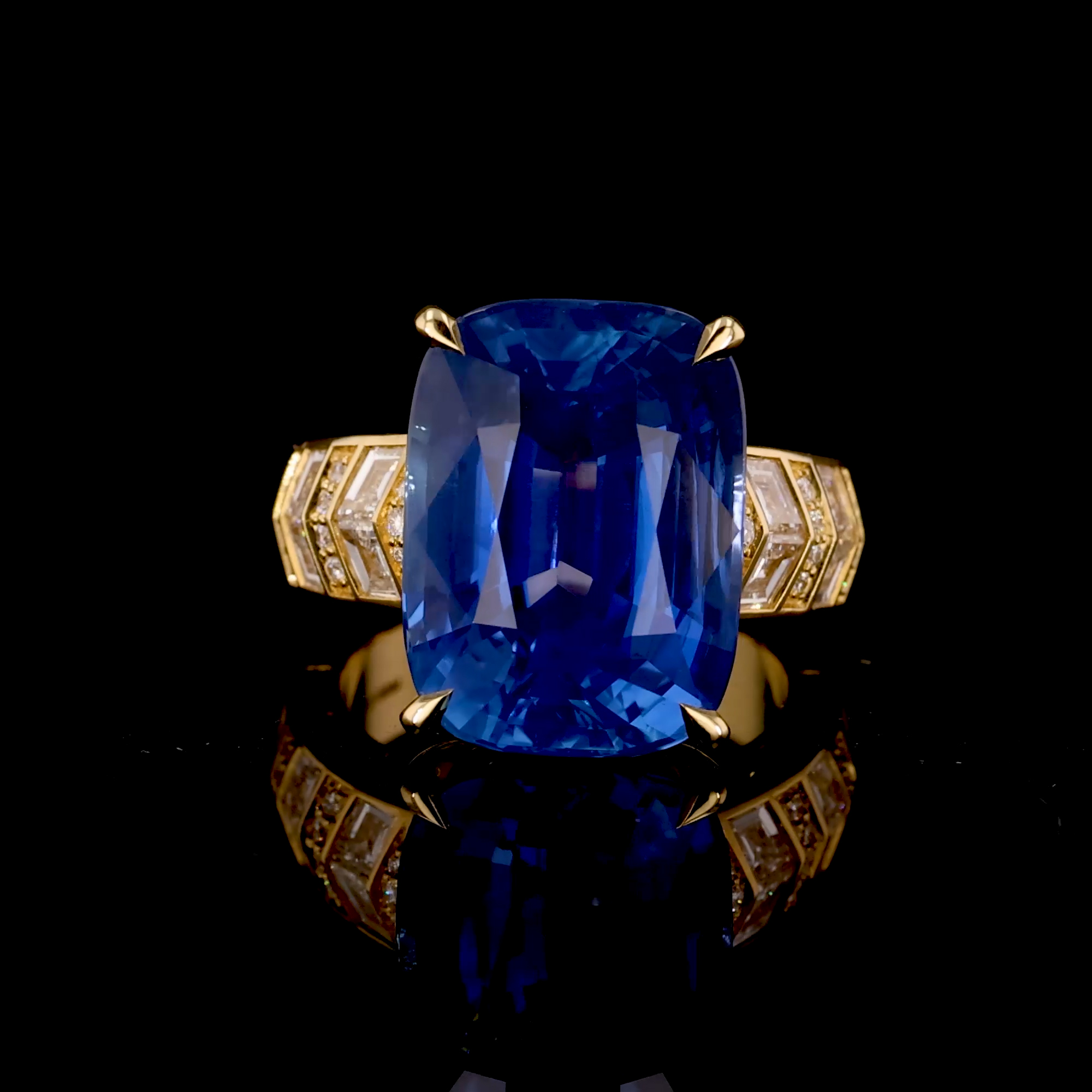 Masterpiece Chevron 17.044ct Sri Lankan Sapphire and Diamond Ring in 18ct Yellow Gold