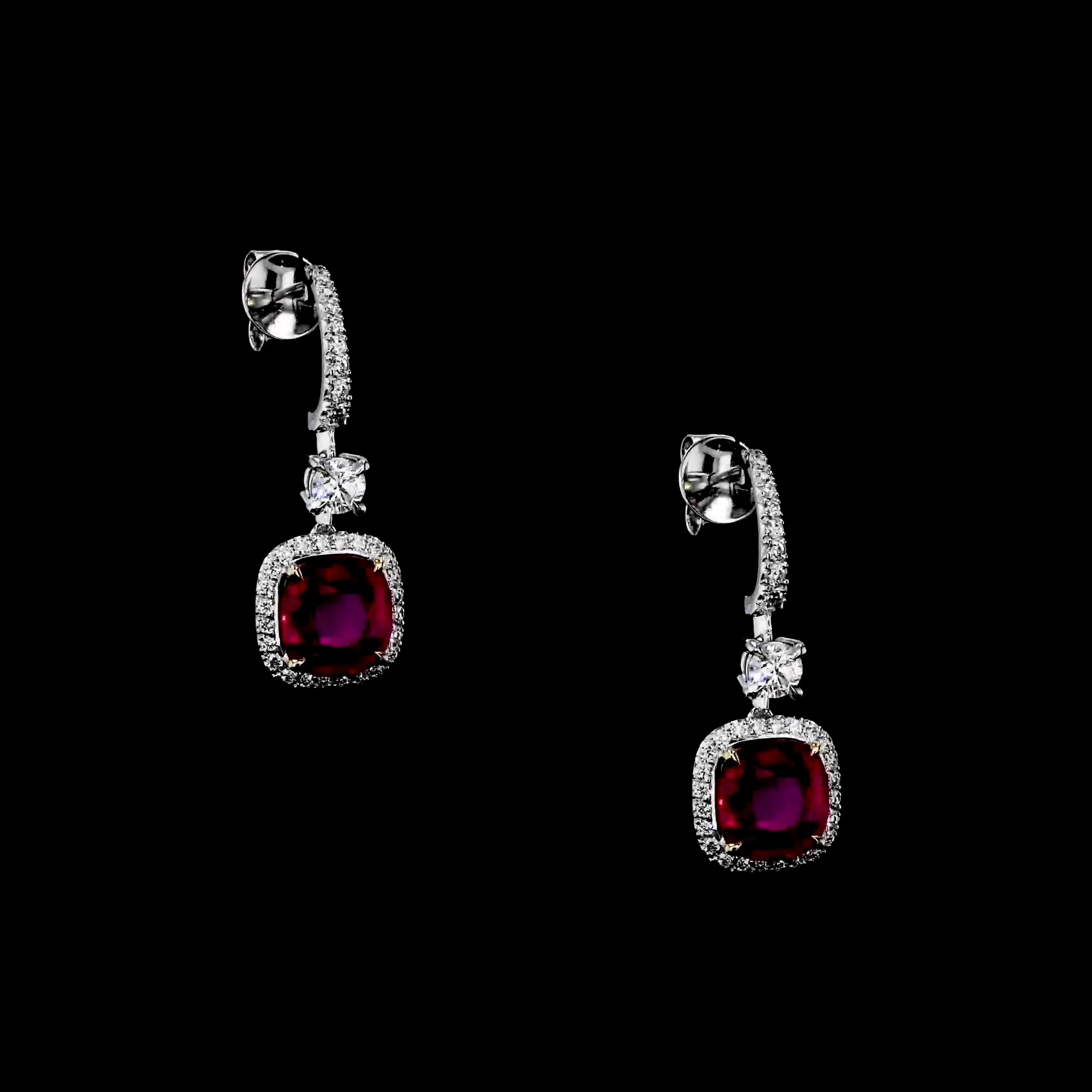 Masterpiece 4.47ct Burmese Ruby and Diamond Drop Earrings in 18ct White and Yellow Gold