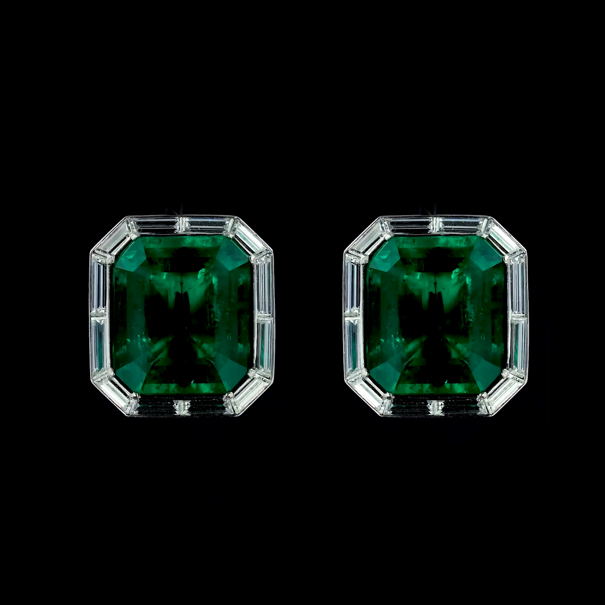 Masterpiece 14.07ct Muzo Emerald and Diamond Art Deco Inspired Earrings in 18ct White Gold