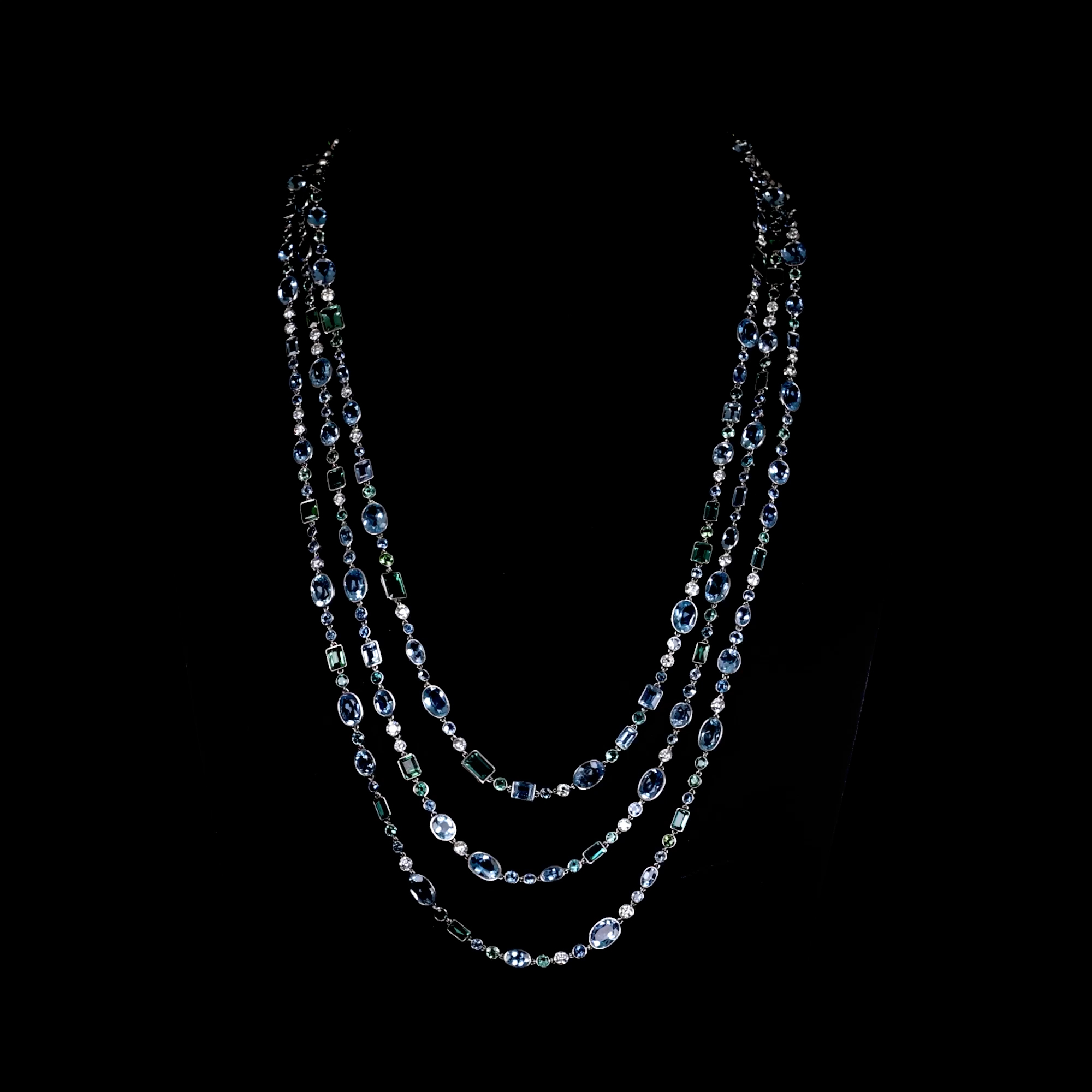 Masterpiece 58.07ct Aquamarine, Tourmaline, and Diamond Necklace in Platinum