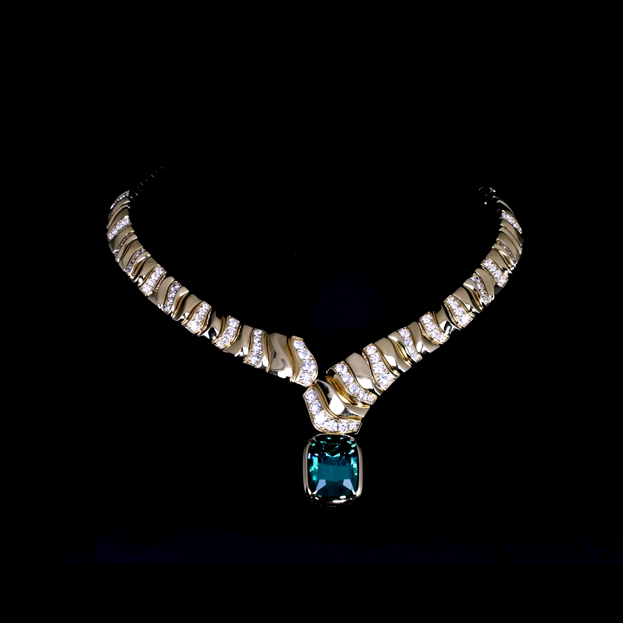 Masterpiece 26.91ct Lagoon Tourmaline Dune Necklace in 18ct Yellow Gold 