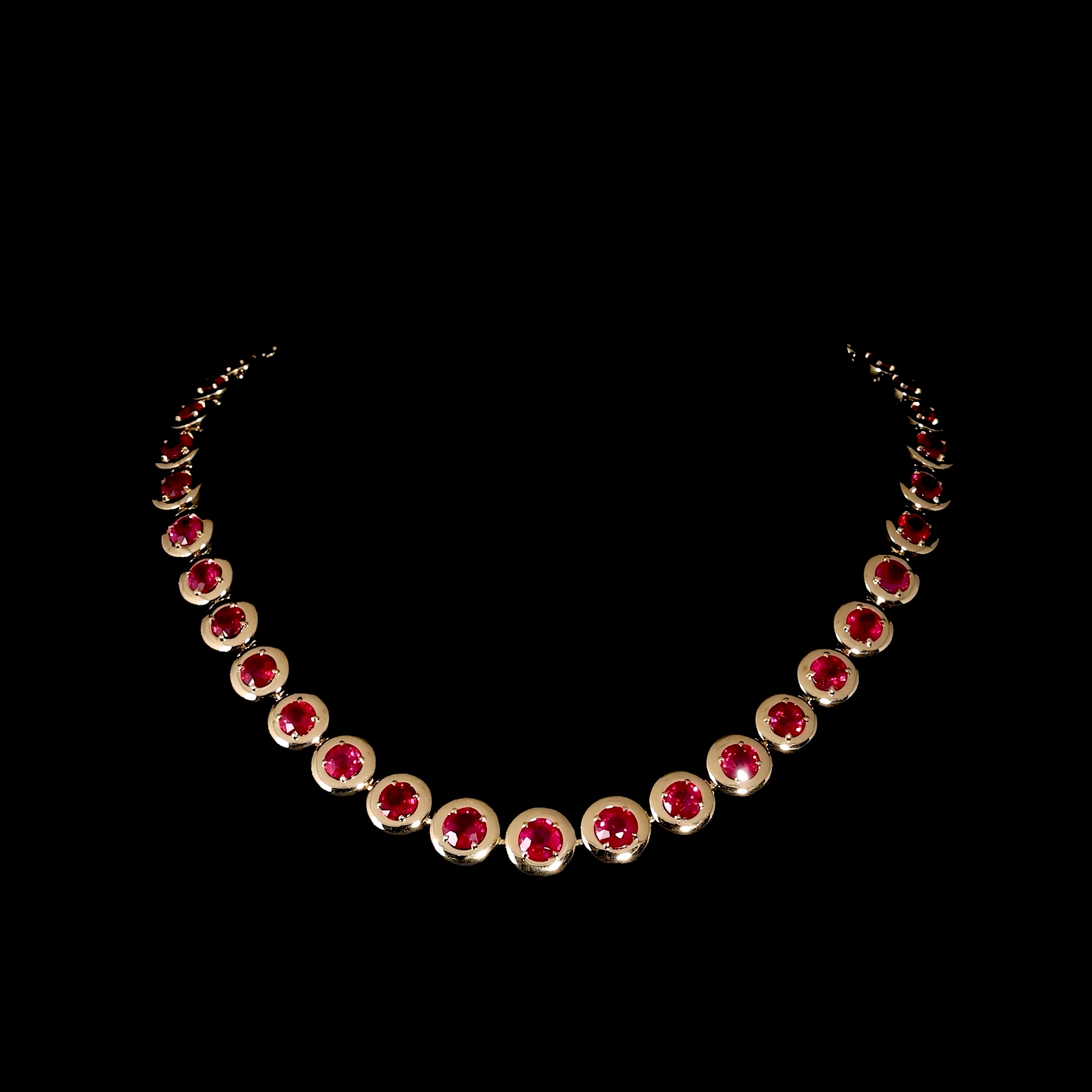 Masterpiece Skimming Stone 35.14ct Burma Ruby Necklace in 18ct Yellow Gold