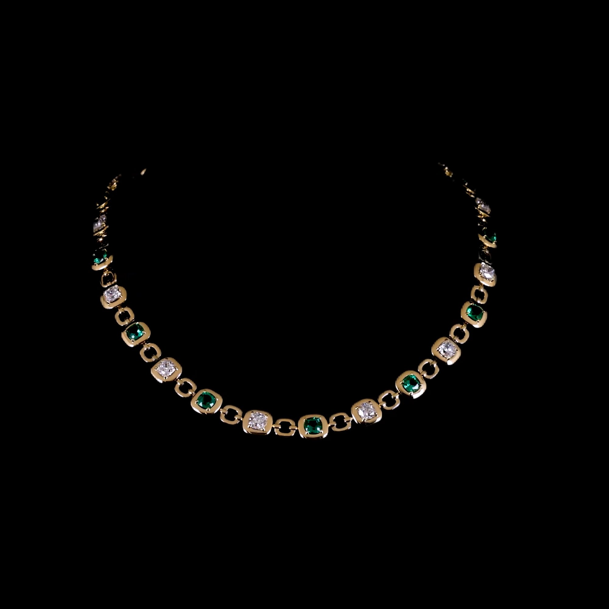Masterpiece Skimming Stone 7.79ct Emerald and Diamond Necklace in 18ct Yellow Gold