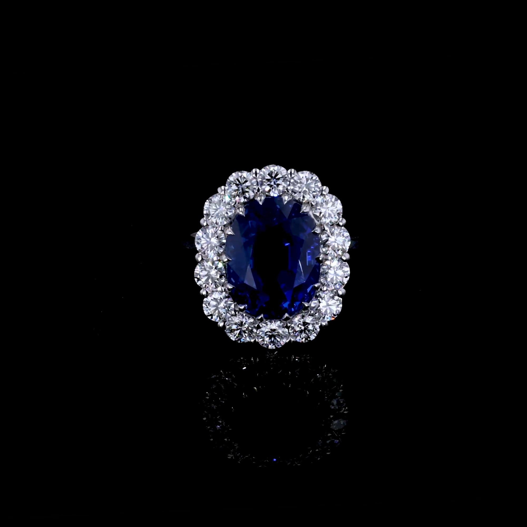 Masterpiece 9.32ct Sri Lankan Sapphire and Diamond Cluster Ring in Platinum
