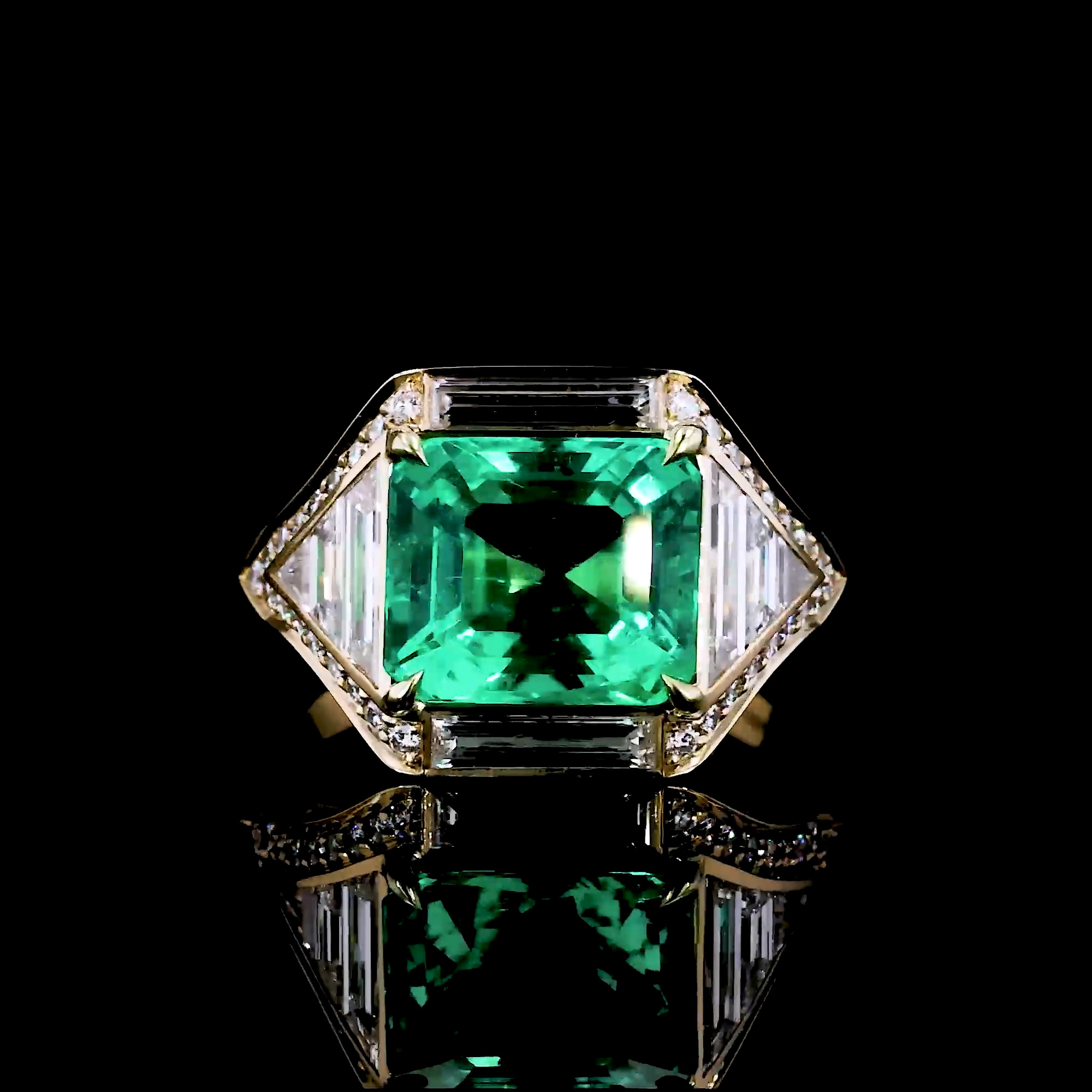 Masterpiece Astoria 4.006ct Muzo Emerald and Diamond Ring in 18ct Yellow Gold