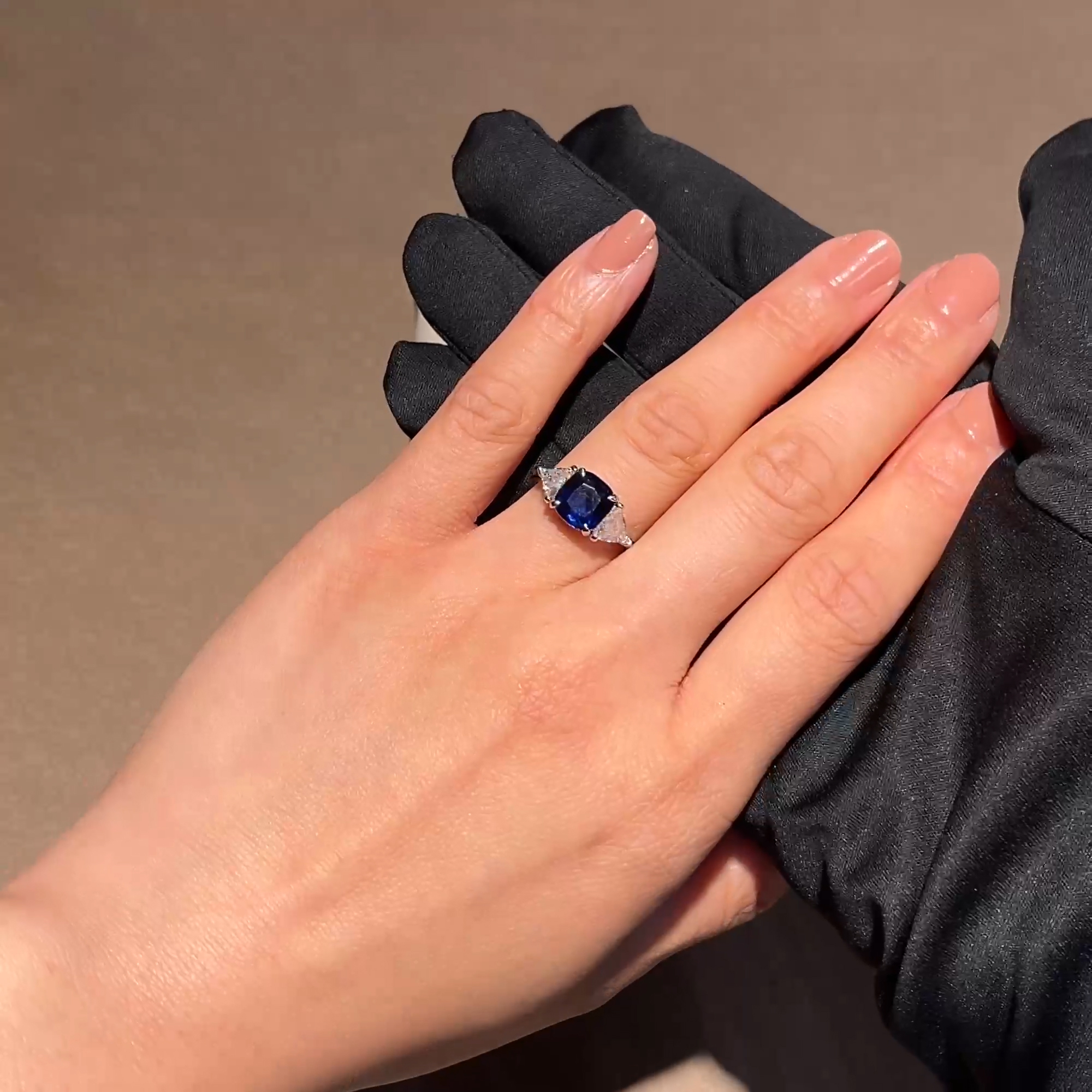 Cushion Cut 2.56ct Sri Lankan Sapphire and Diamond Ring in Platinum