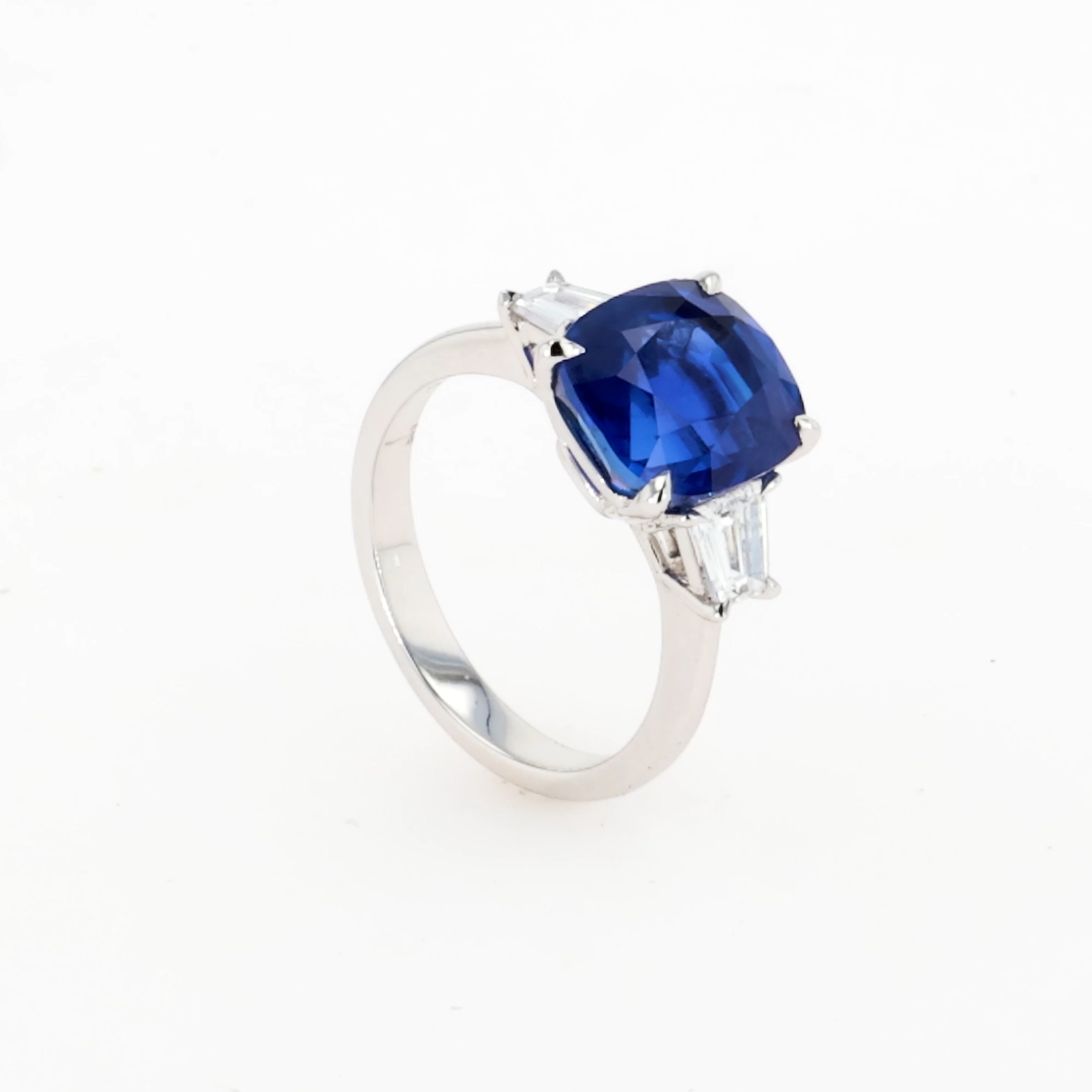 Cushion Cut 6.23ct Sri Lankan Sapphire and Diamond Ring in 18ct White Gold