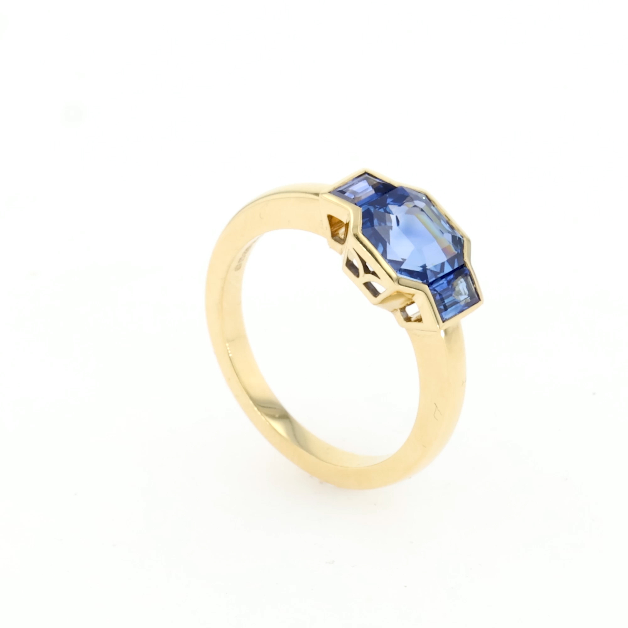 Kingdom 6.22ct Sapphire Three Stone Ring in 18ct Yellow Gold