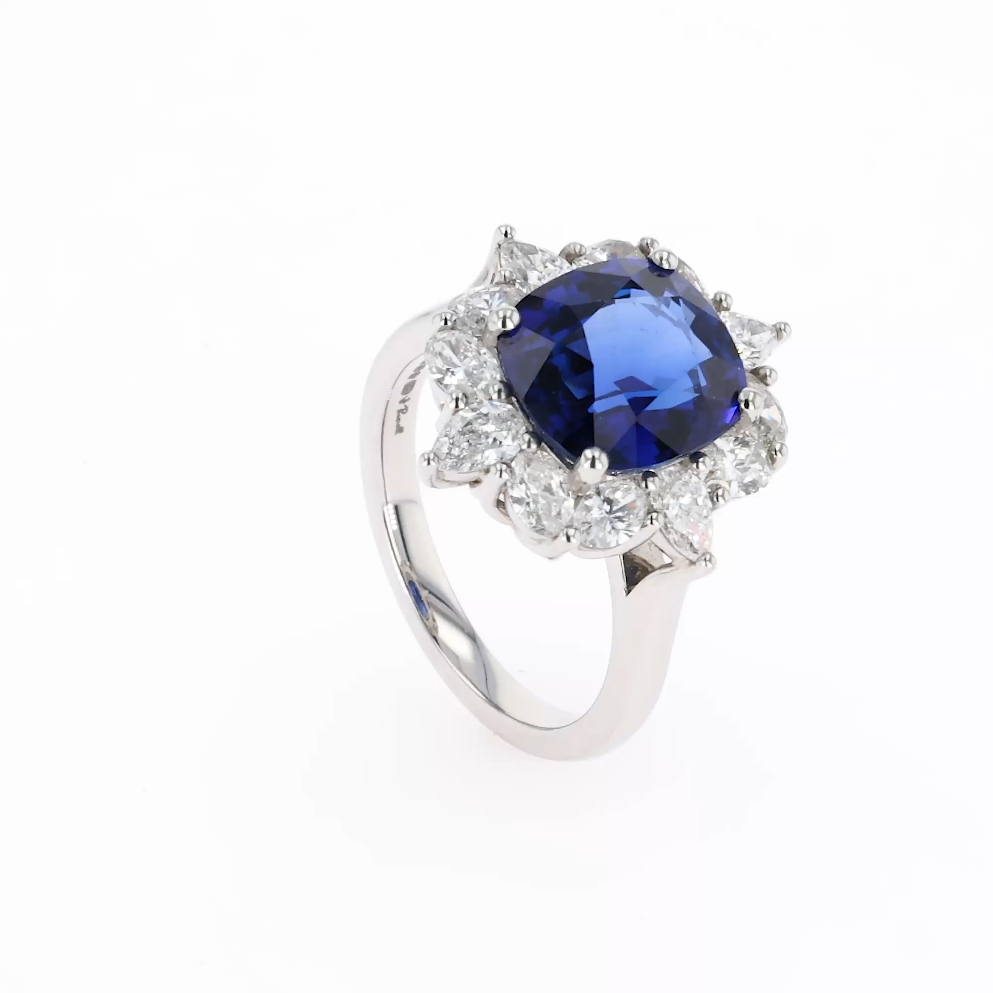 Sri Lankan Sapphire Cluster Ring with Pear and Oval Diamond Surround 5.63ct in Platinum