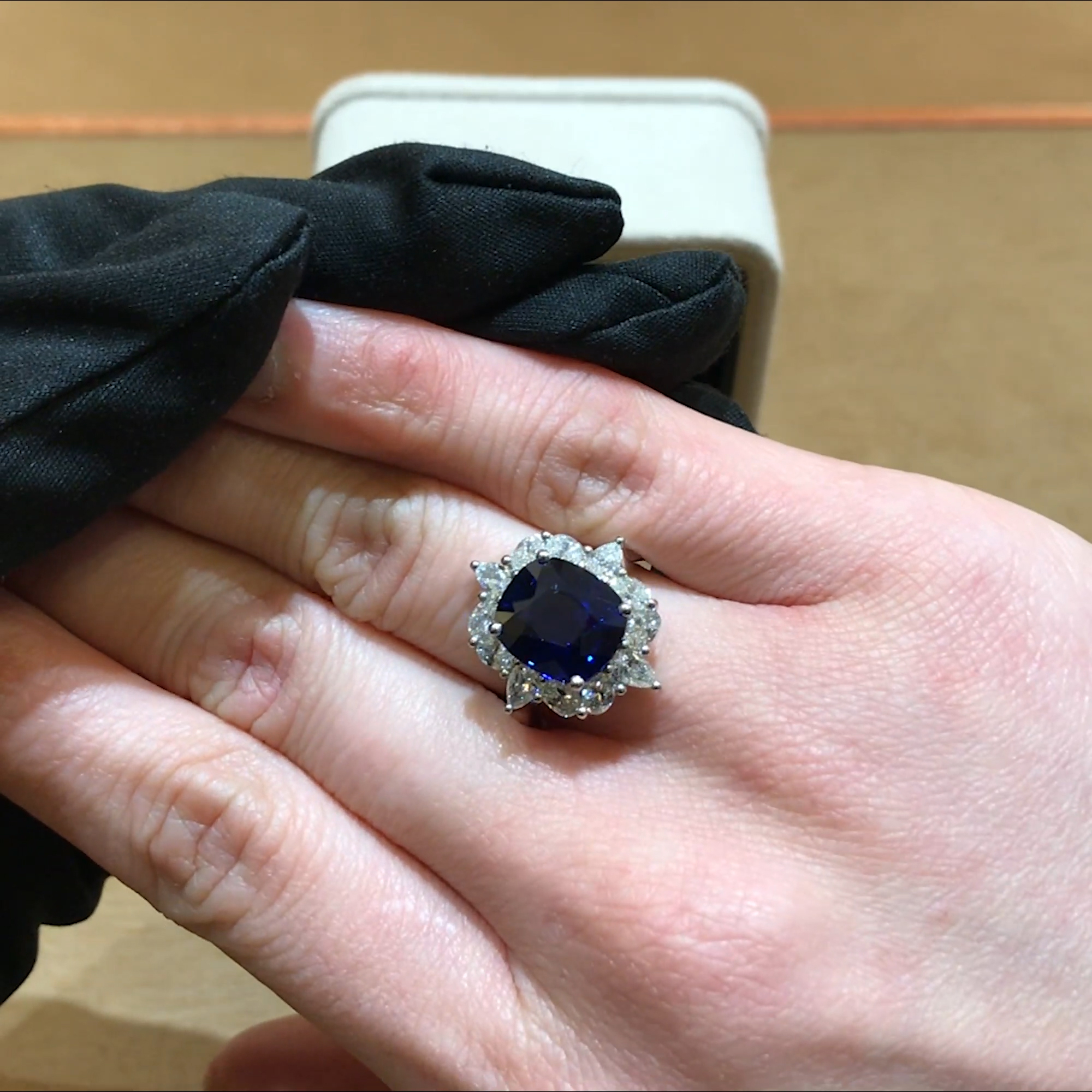 Sri Lankan Sapphire Cluster Ring with Pear and Oval Diamond Surround 5.63ct in Platinum