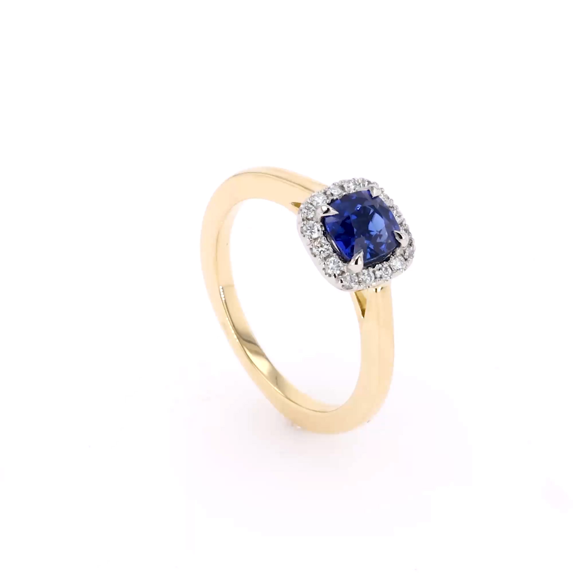 Cushion Cut 1.00ct Sapphire and Diamond Cluster Ring in 18ct Yellow Gold