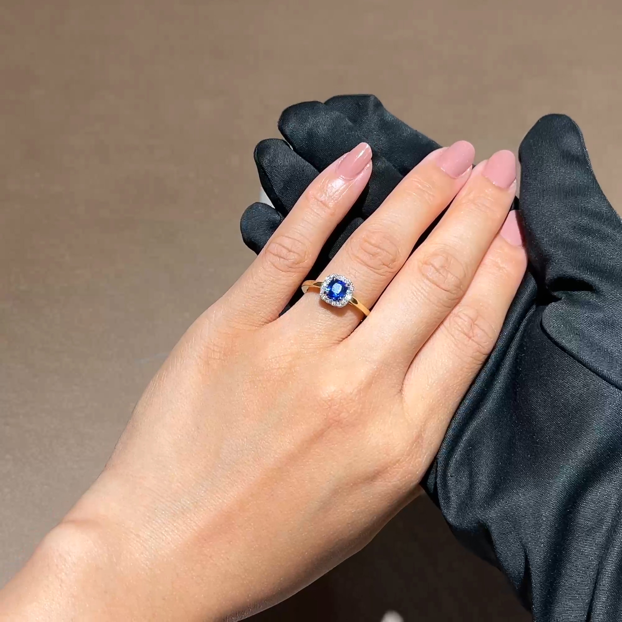 Cushion Cut 1.00ct Sapphire and Diamond Cluster Ring in 18ct Yellow Gold