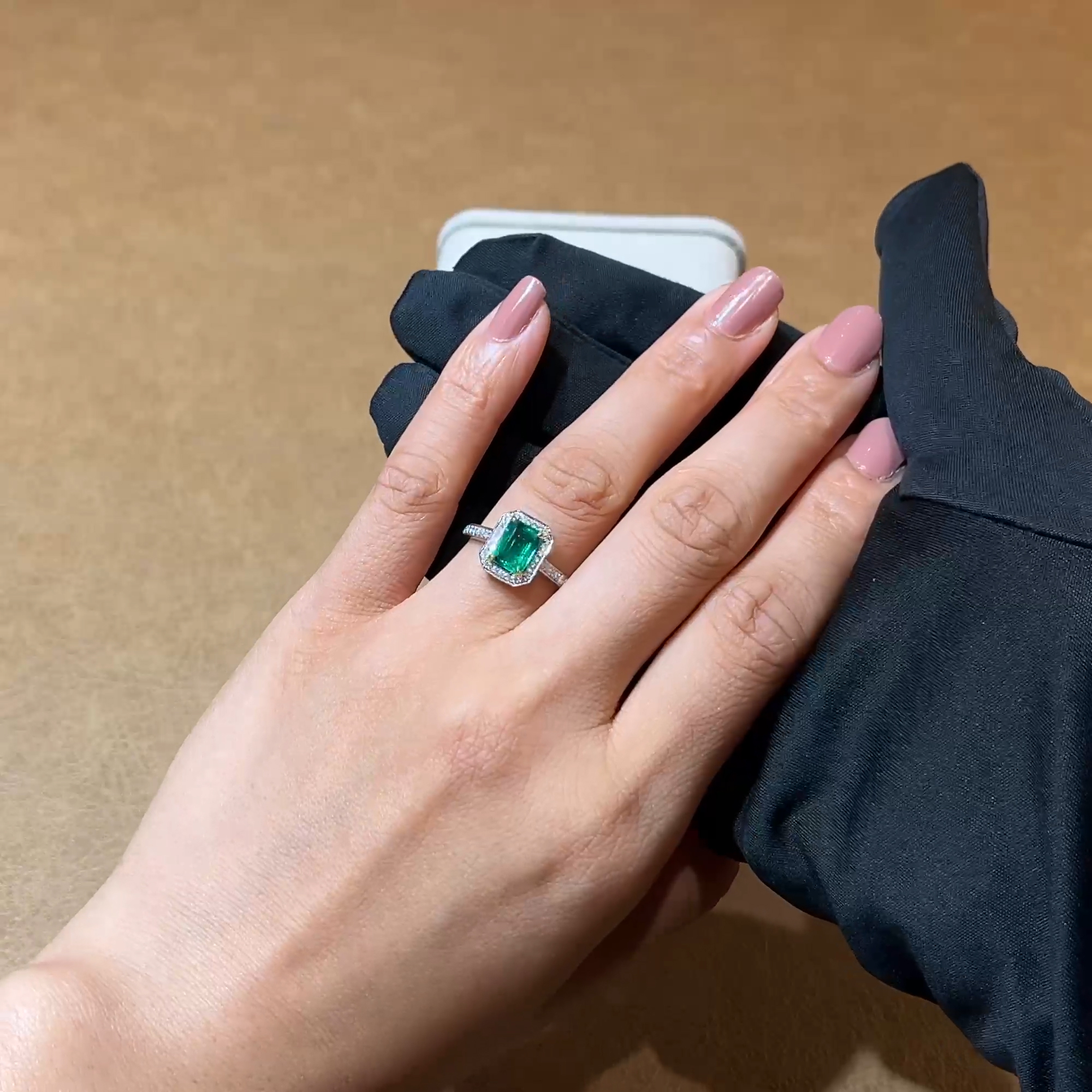 Octagonal Cut 1.18ct Zambian Emerald and Diamond Ring in Platinum and 18ct Yellow Gold