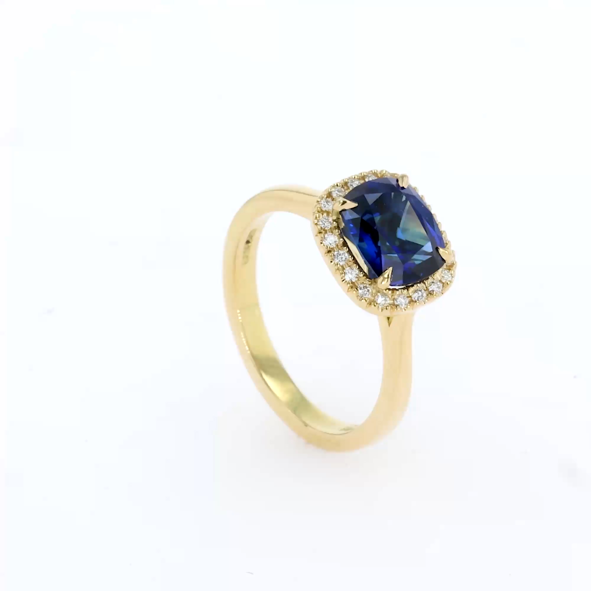 Cushion Cut 2.36ct Sri Lankan Sapphire and Diamond Ring in 18ct Yellow Gold