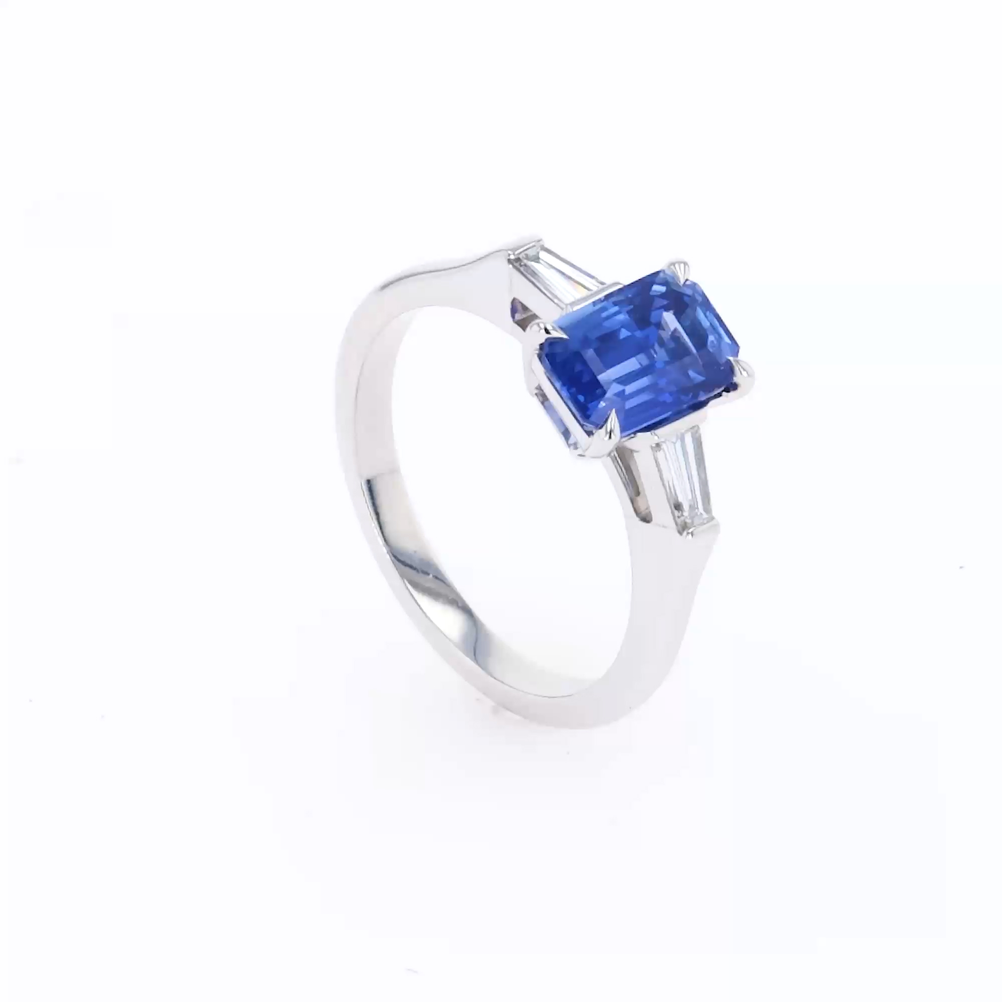 Octagonal Cut 2.24ct Sri Lankan Sapphire and Diamond Ring in Platinum