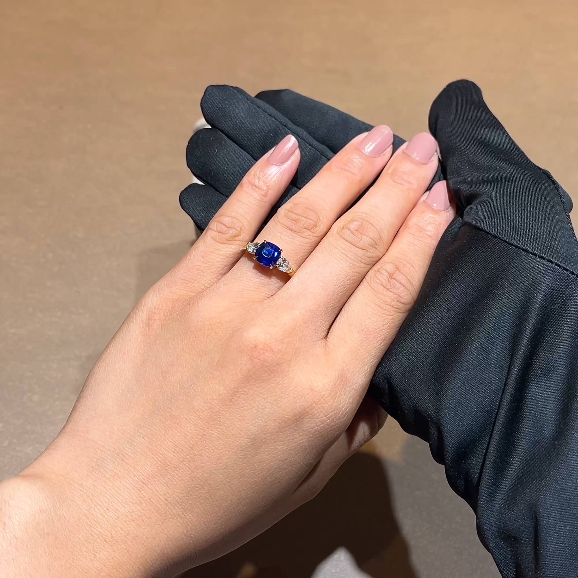 Cushion Cut 2.56ct Madagascan Sapphire and Diamond Ring in 18ct Yellow Gold and Platinum