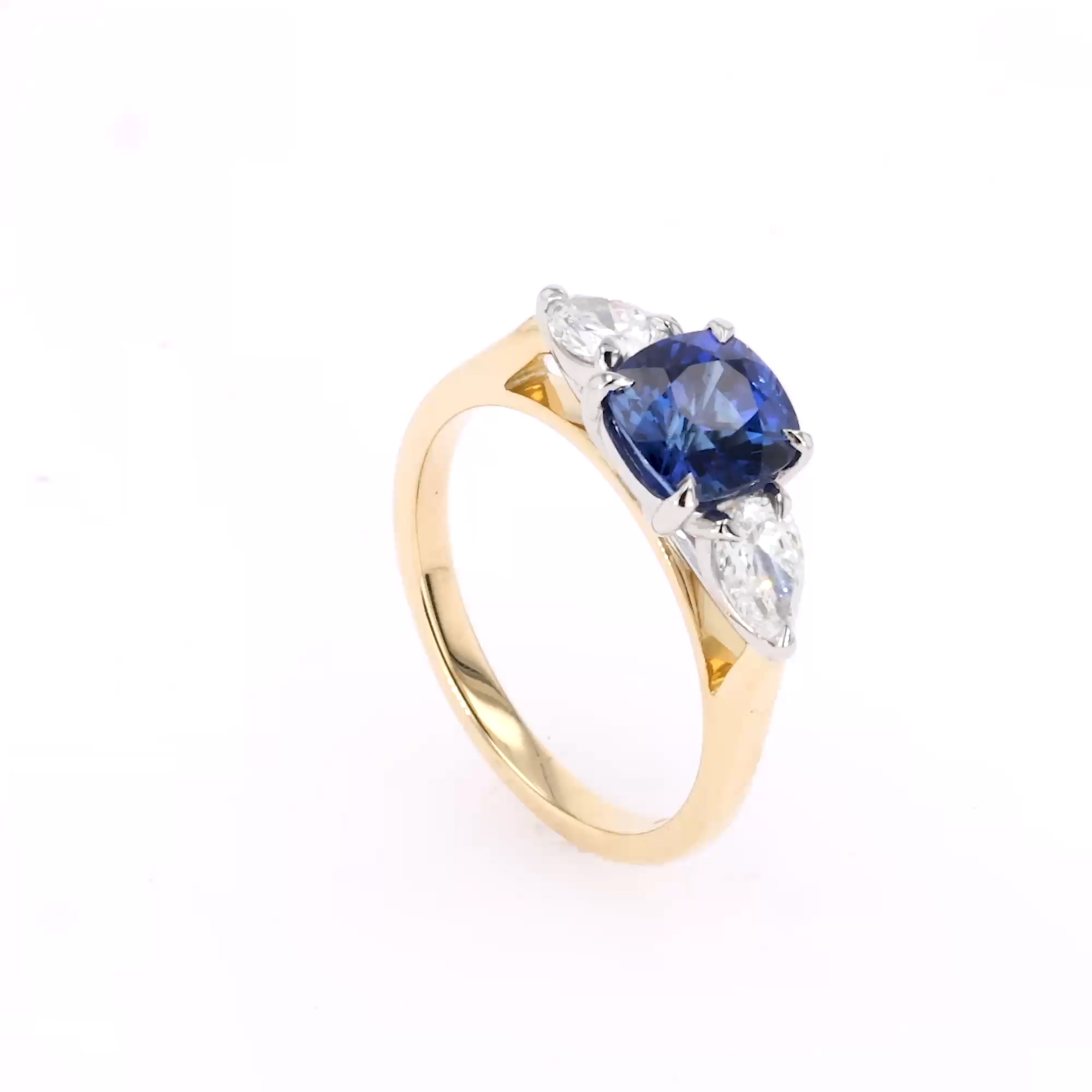 Cushion Cut 1.96ct Sri Lankan Sapphire and Diamond Ring in 18ct Yellow Gold and Platinum