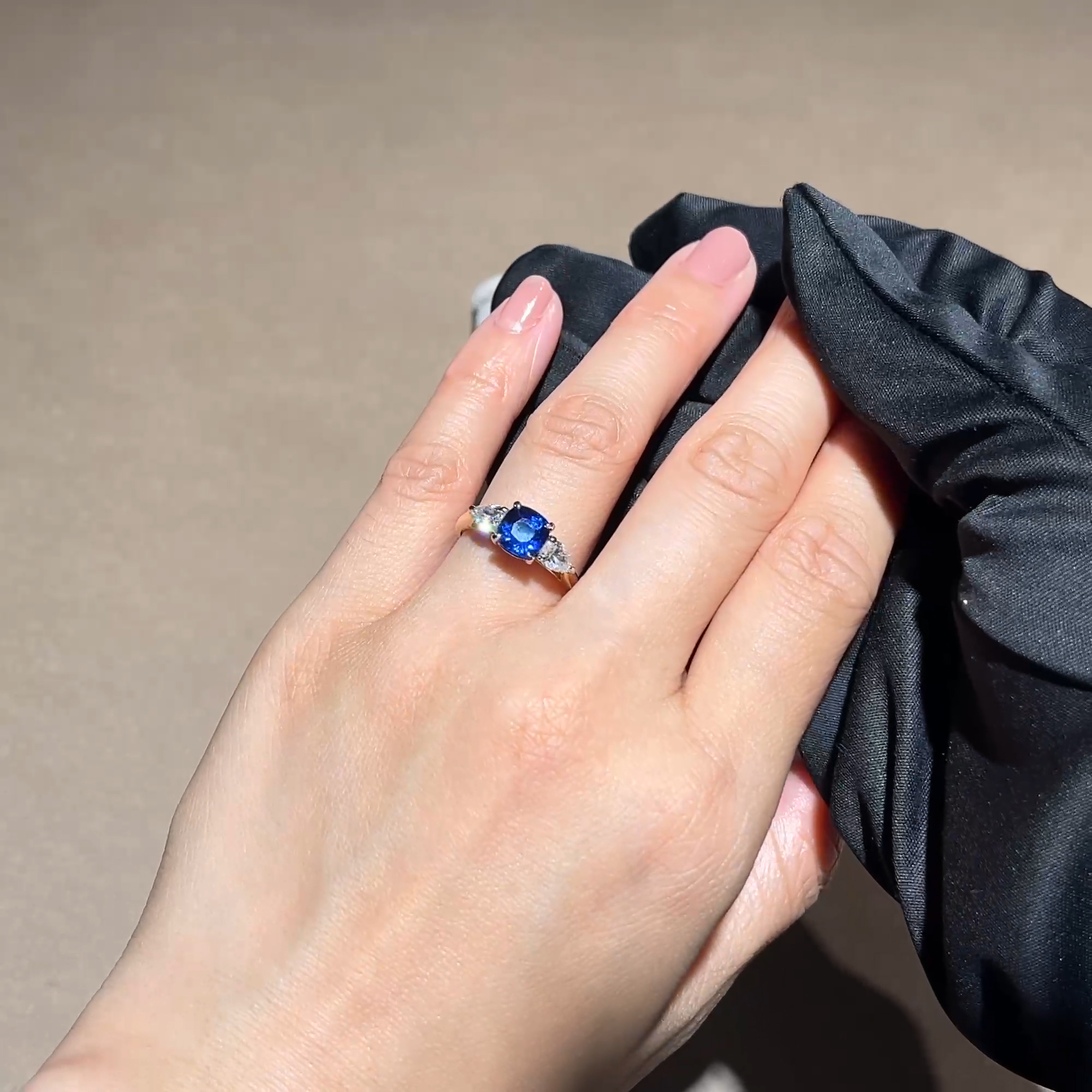 Cushion Cut 1.96ct Sri Lankan Sapphire and Diamond Ring in 18ct Yellow Gold and Platinum
