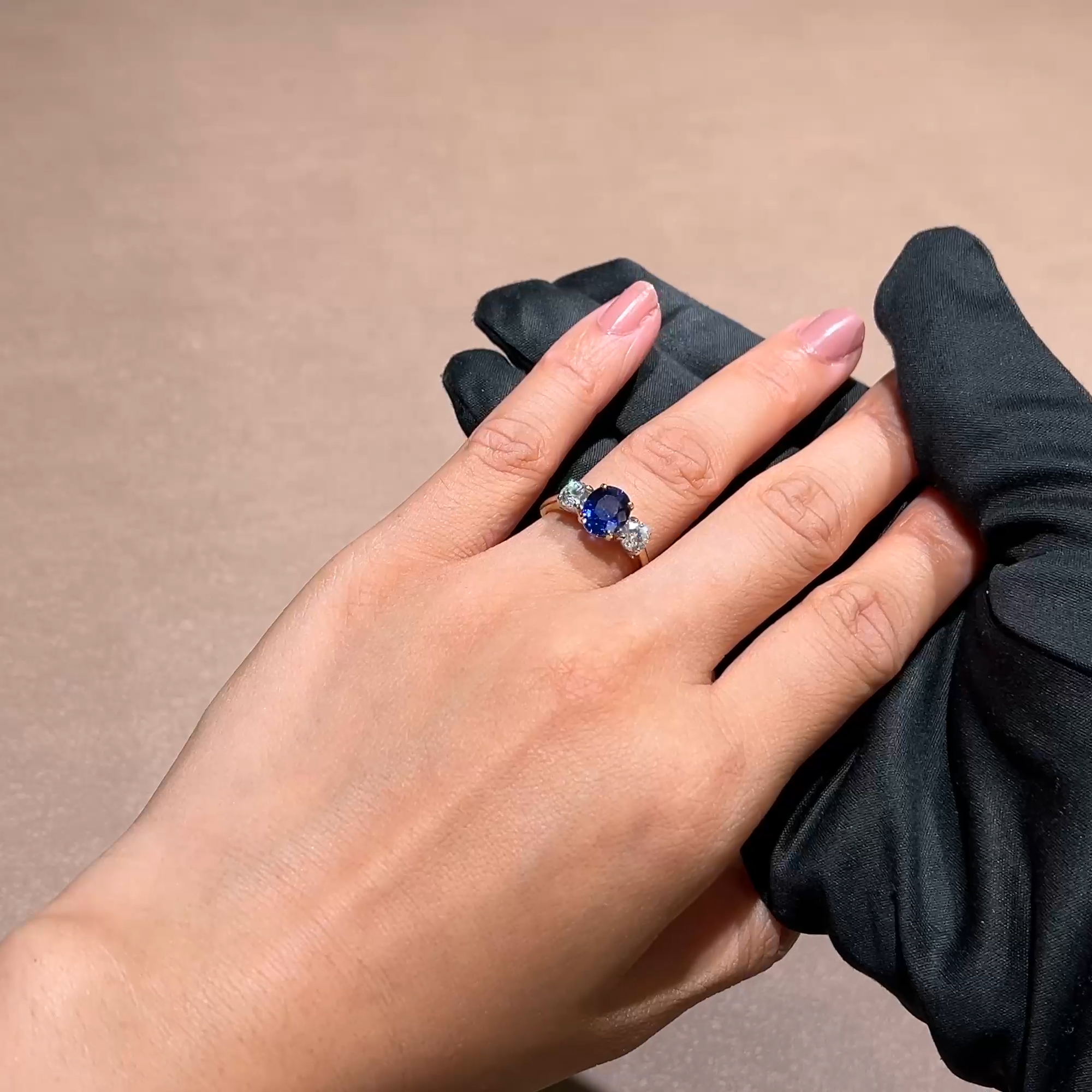 Oval Cut 2.35ct Sapphire and Diamond Three Stone Ring in 18ct Yellow Gold and Platinum